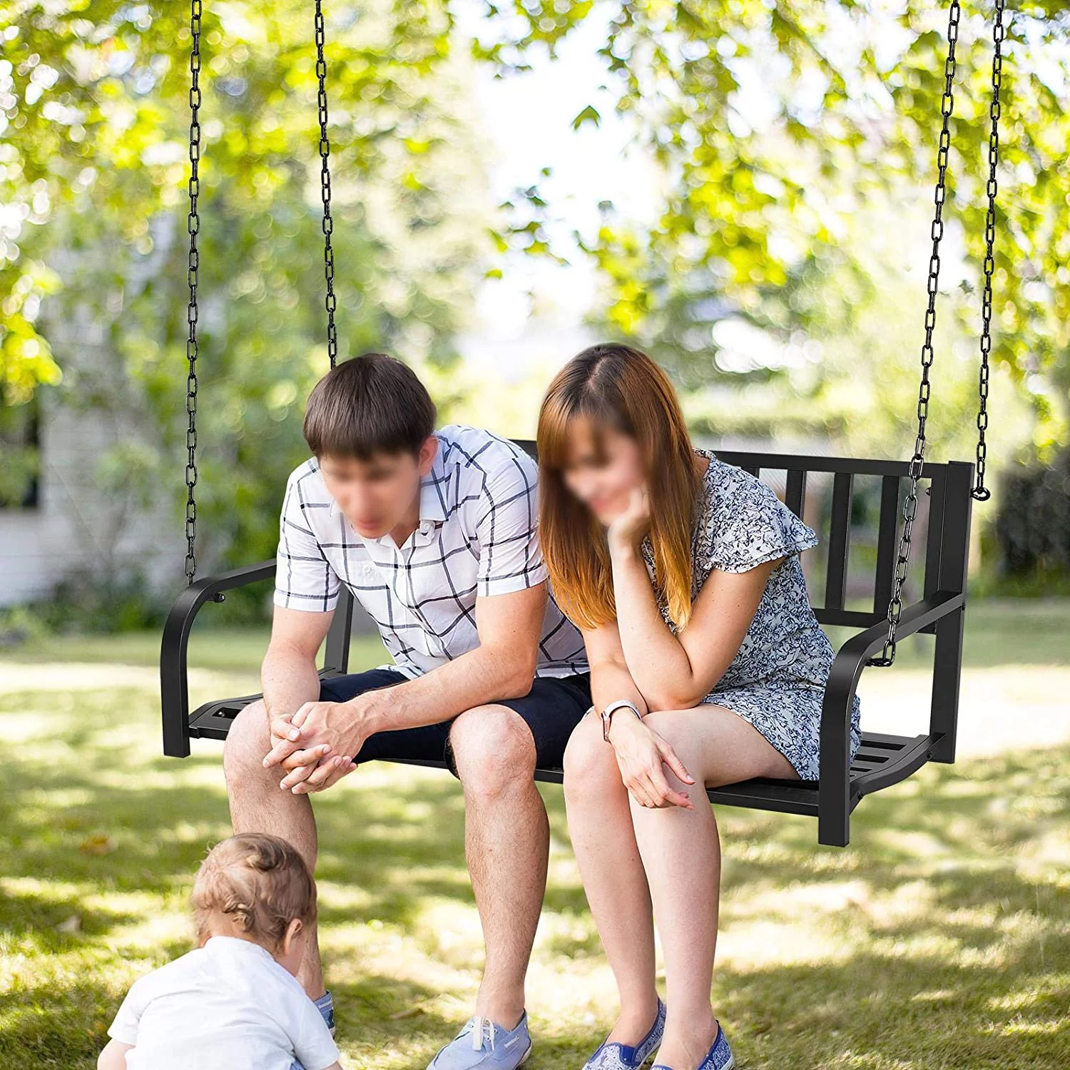 Porch Swing Hanging Bench, Patio Furniture Metal Swing Chair for Garden, Yard, Deck, Backyard, Outdoor - Black