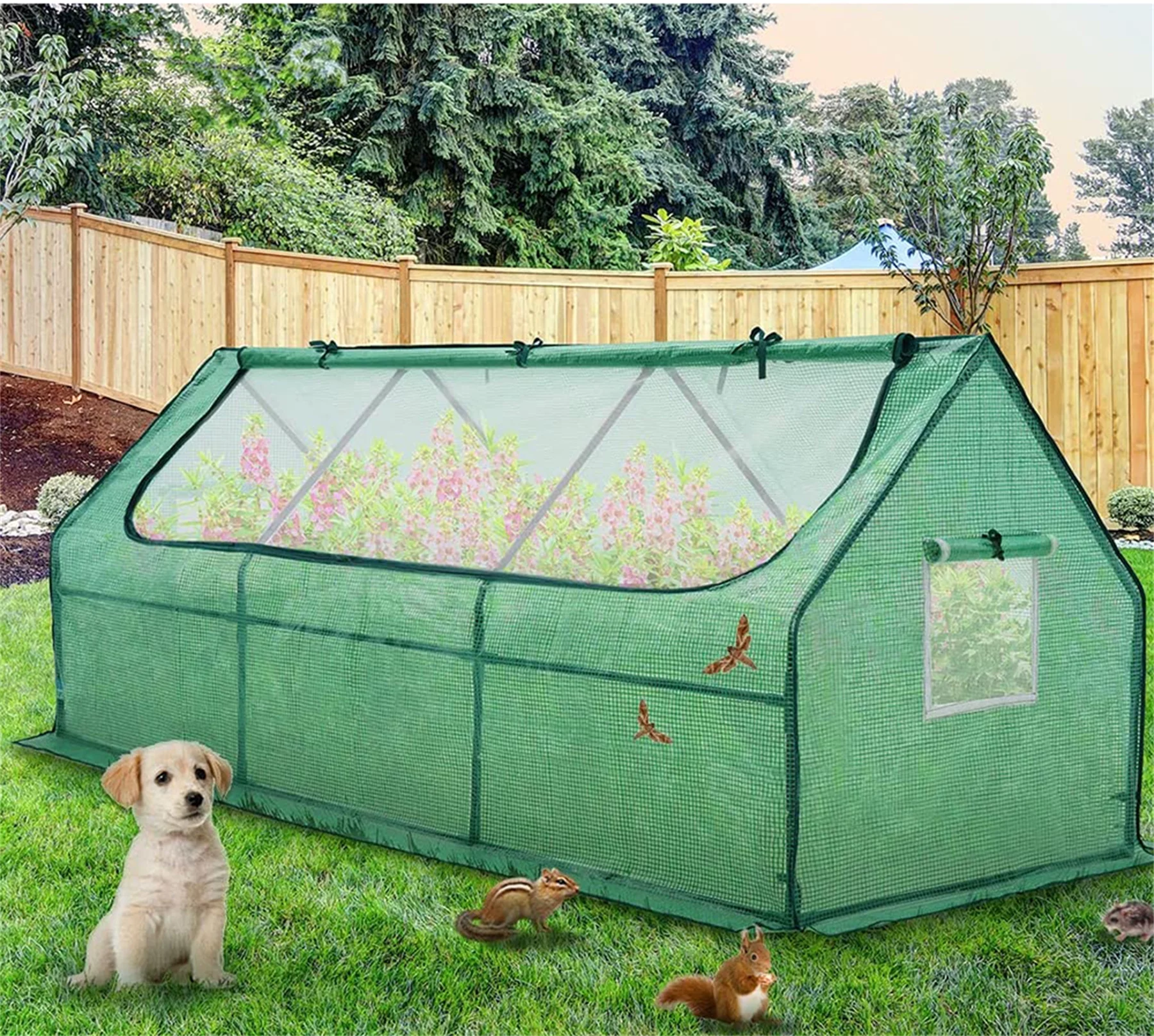 Mini Portable Greenhouse, 2 Meshed Windows & Large U-Shaped Zipper Screen Door