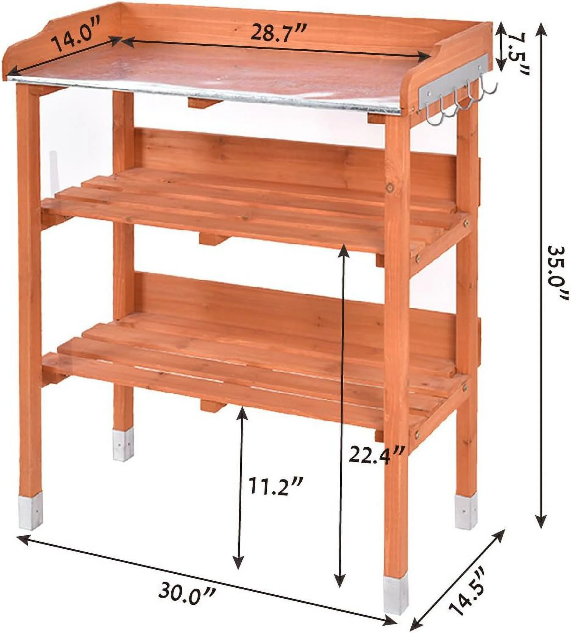 Outdoor Garden Wooden Potting Bench Work Station Table Tool Storage Shelf W/Hook
