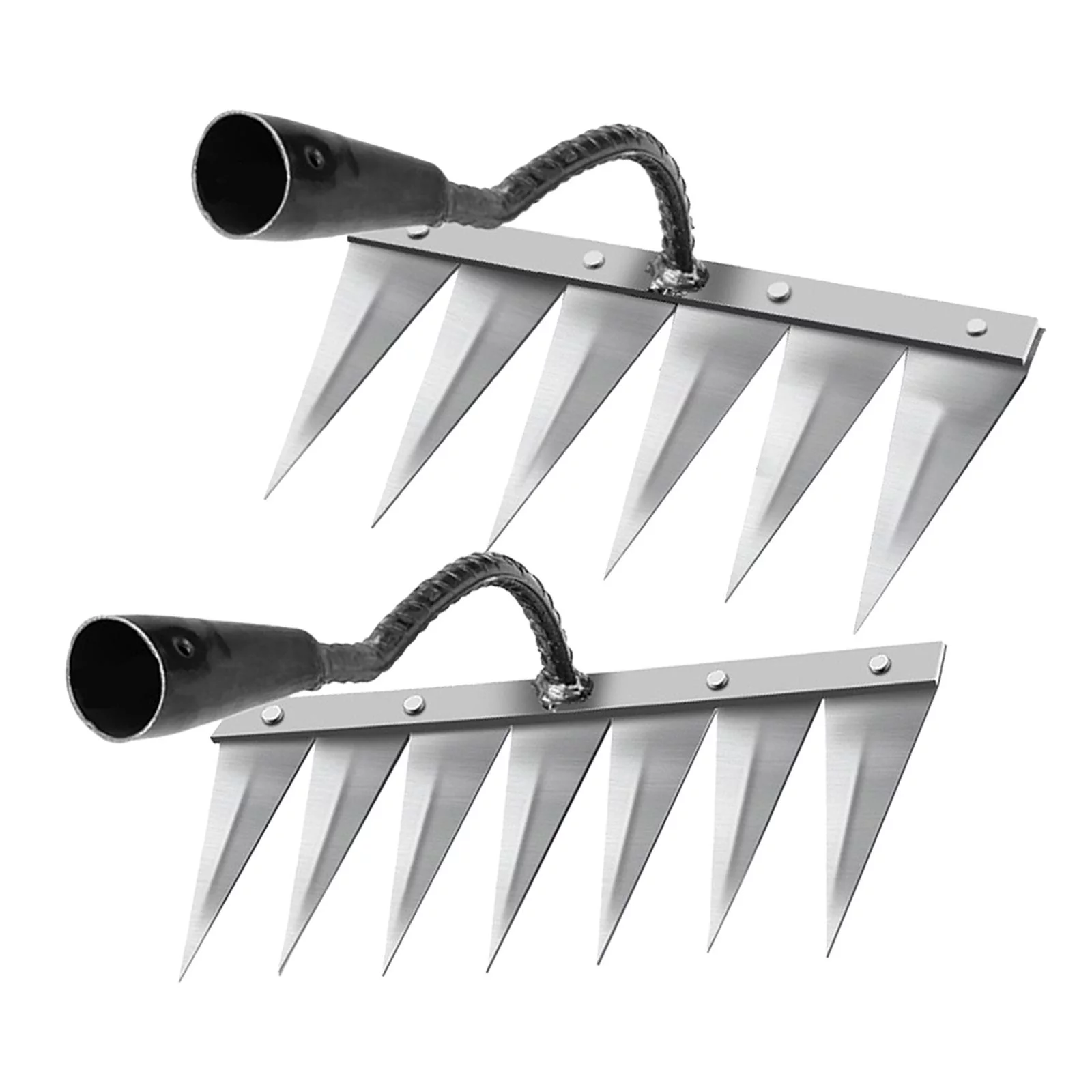 2Pcs ing Hoe Rake Harrow Garden Beds Gardening Lawn Leveling Ground Loosening Seeding Tool for Tilling Digging Chopping , , 6 Tooth 7 Tooth