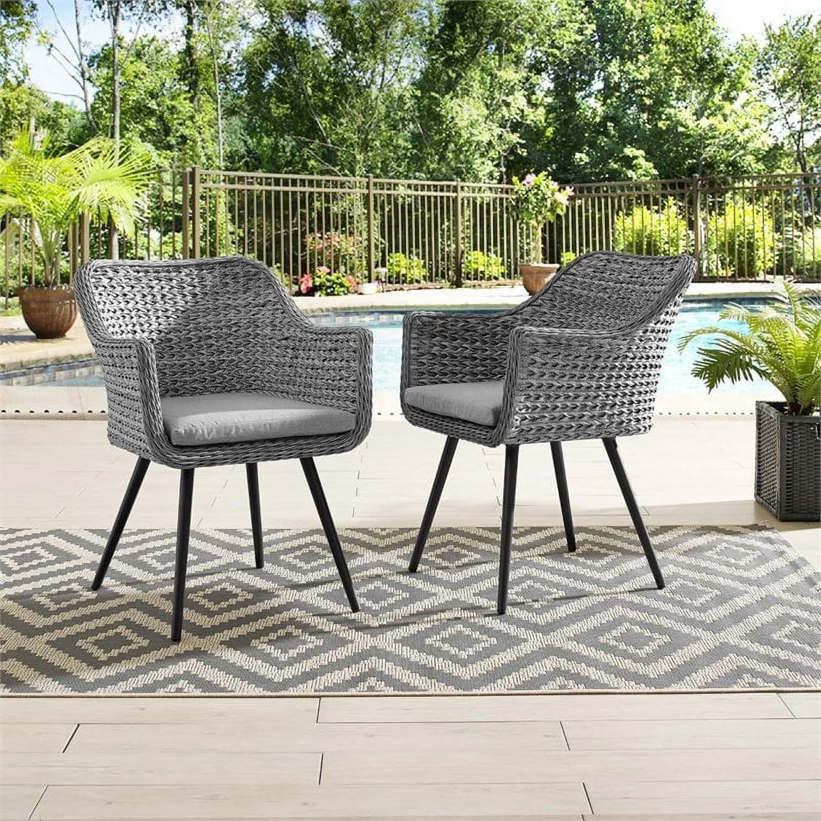 Pemberly Row Endeavor Wicker  Patio Dining Armchair in Gray (Set of 2)