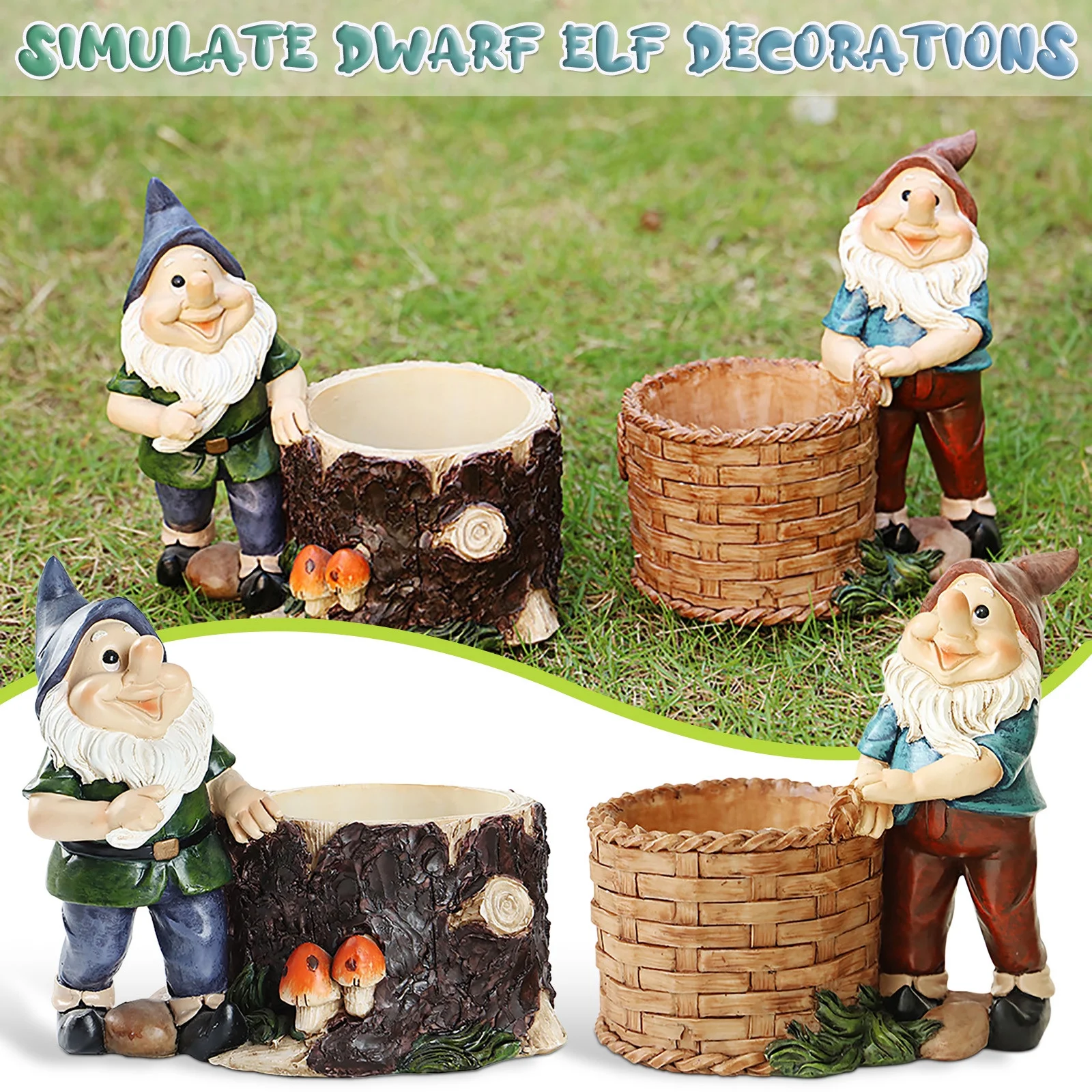 Jierger Succulent Pots with Drainage Gnomes Statues Planter, Indoor Plant Pots, Dwarf Flower Pots for Garden Home Decor and Office Desk Decoration