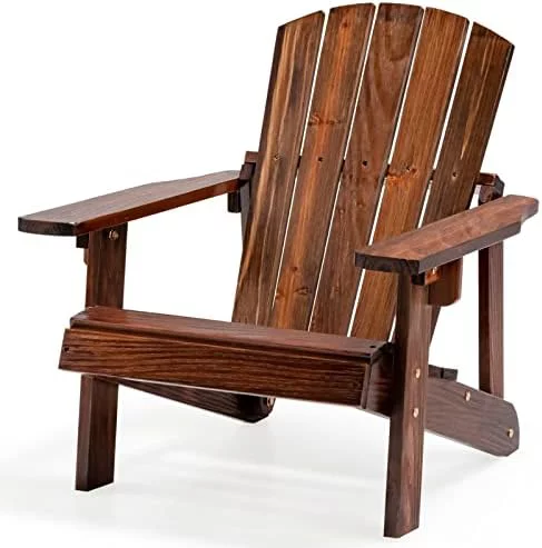 Wooden Kid's Adirondack Chair - All Weather Patio Chair With High Backrest, Arm Rest, 110 LBS Weight Capacity, Outdoor Fir Wood Porch Chair For Balcony, Backyard, Poolside, Yard (1, Coffee)
