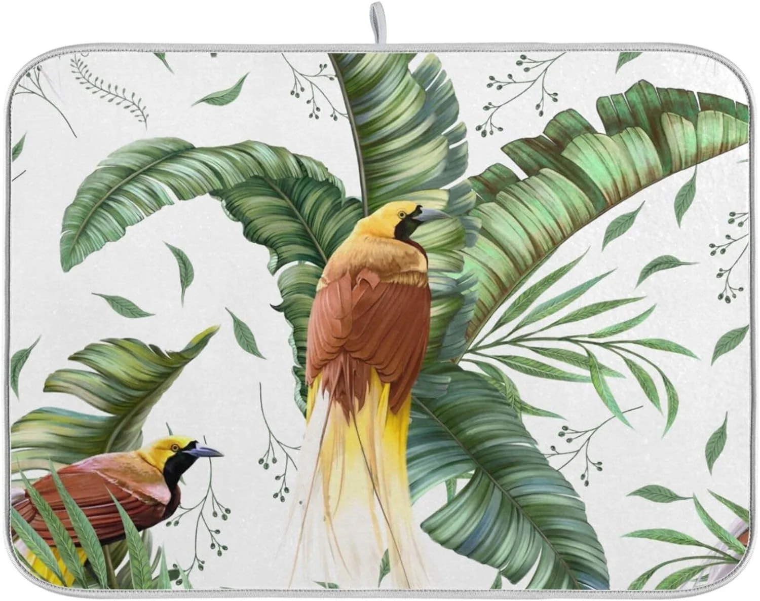 FREEAMG Dish Drying Mat for Kitchen Counter, Paradise Bird Drying Matt Kitchen Counter Super Absorbent Dish Drainer Mat Coffee Mat Fast Drying Mat,18x24 Inch