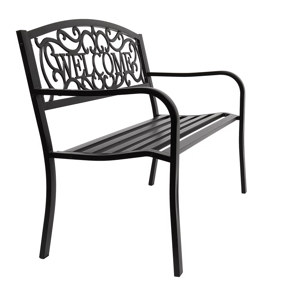 50 Outdoor Welcome Backrest Cast Iron & PVC Bench - Weather Resistant, Rustproof, Stylish Design - Perfect for Backyard Relaxation