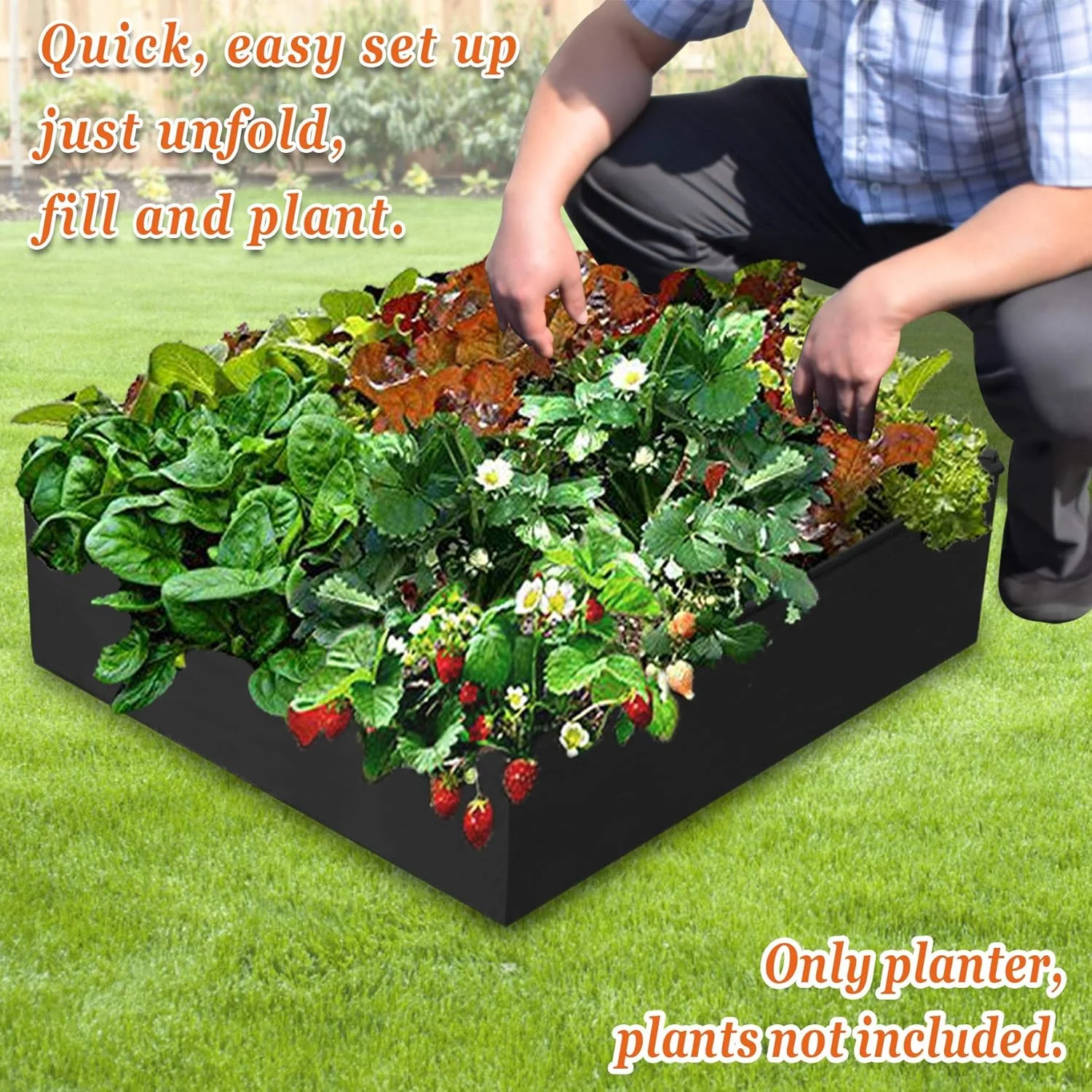 Fabric Raised Garden Bed Outdoor Patio Vegetable Flower Tub Raised Planter (Black)