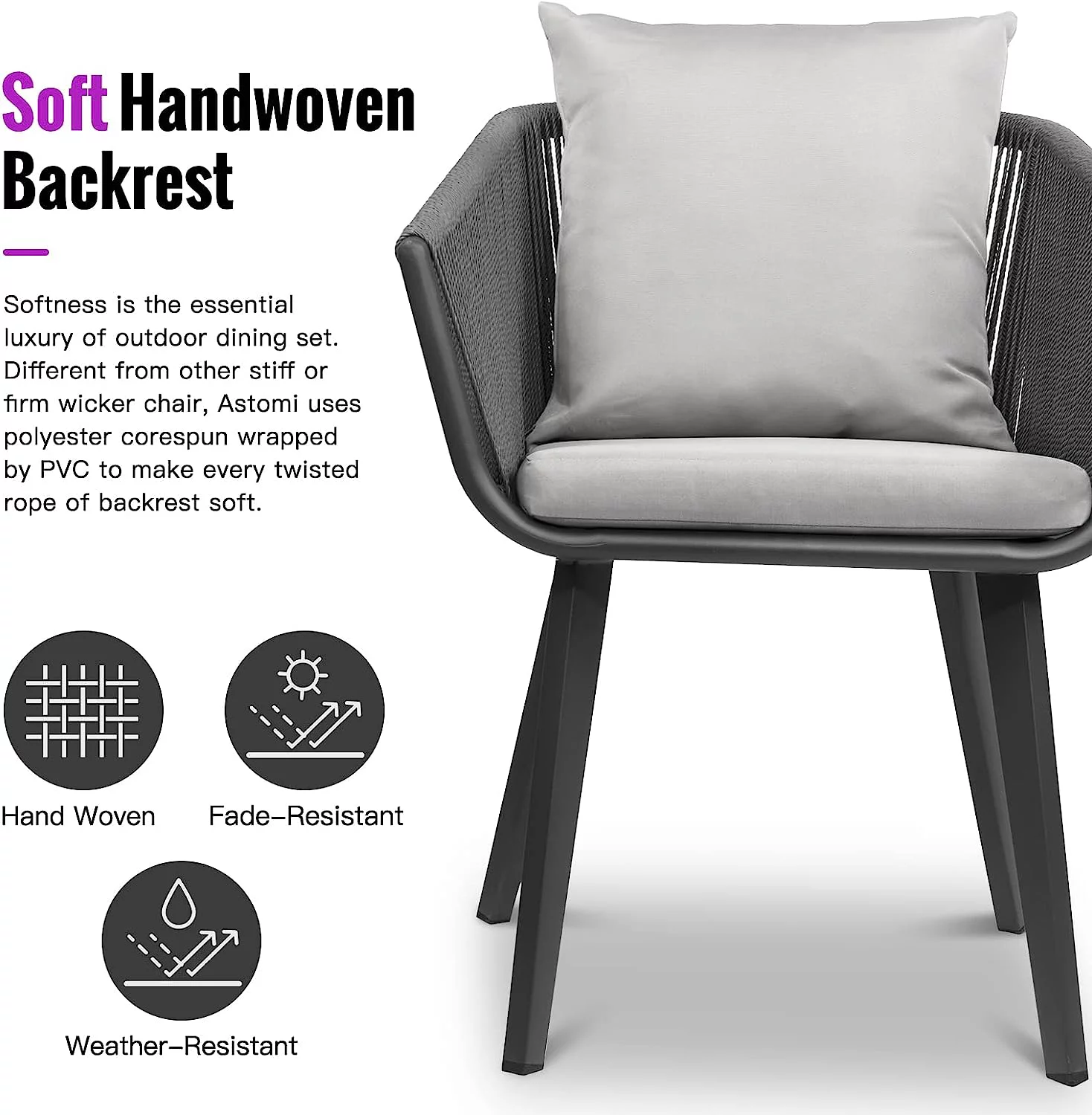 9 Pieces Outdoor Patio Dining Set  Handwoven Patio Table and Chairs for 8  Patio Furniture Set with All-Weather Aluminum Frame and Cushion  for Patios  Backyard  Balcony  Lawn (Dark Grey)