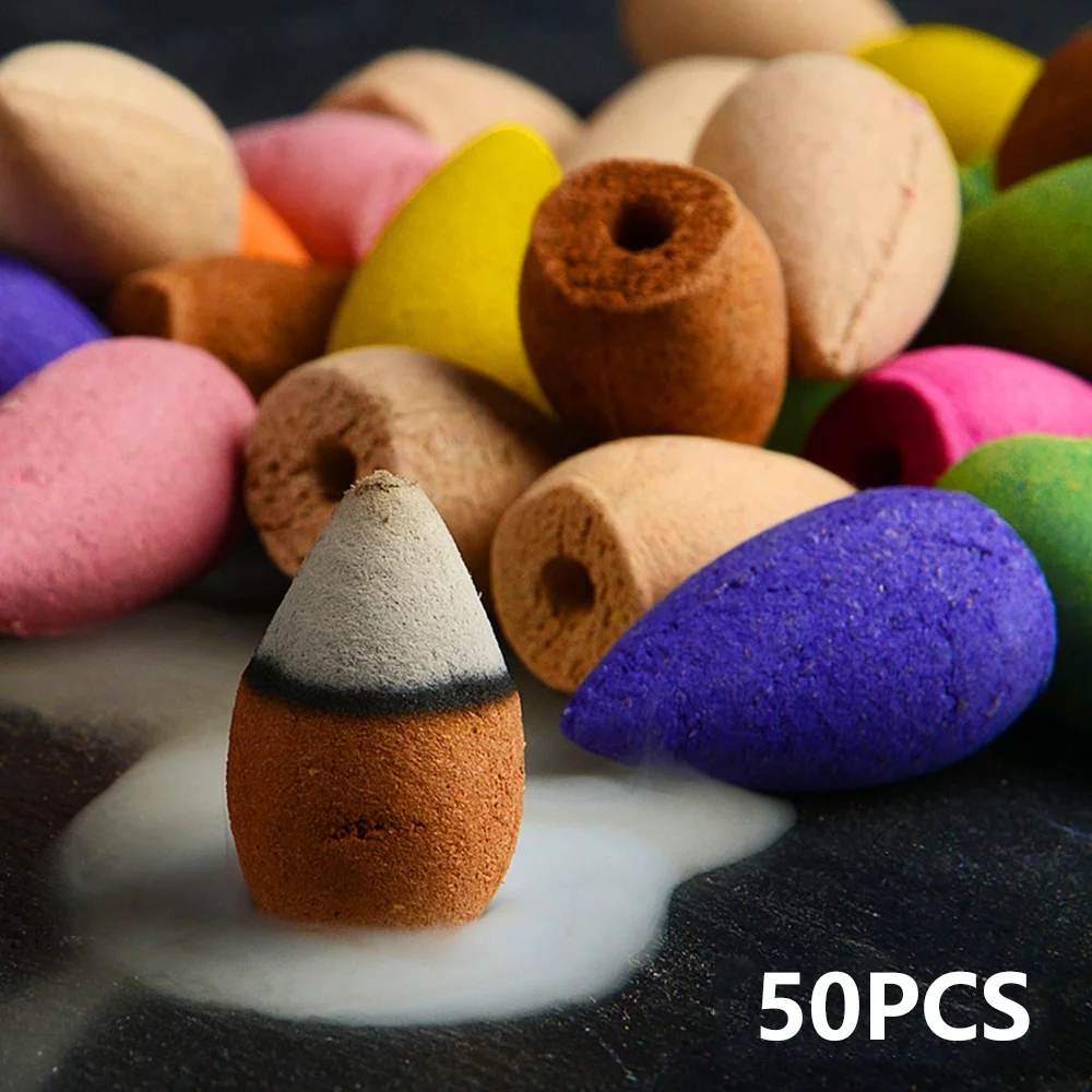 EUWBSSR 50 Pcs Backflow Incense Cones 5 Mixed Natural Scents Sandalwood Rose Lily Tulips Rosemary Lavender