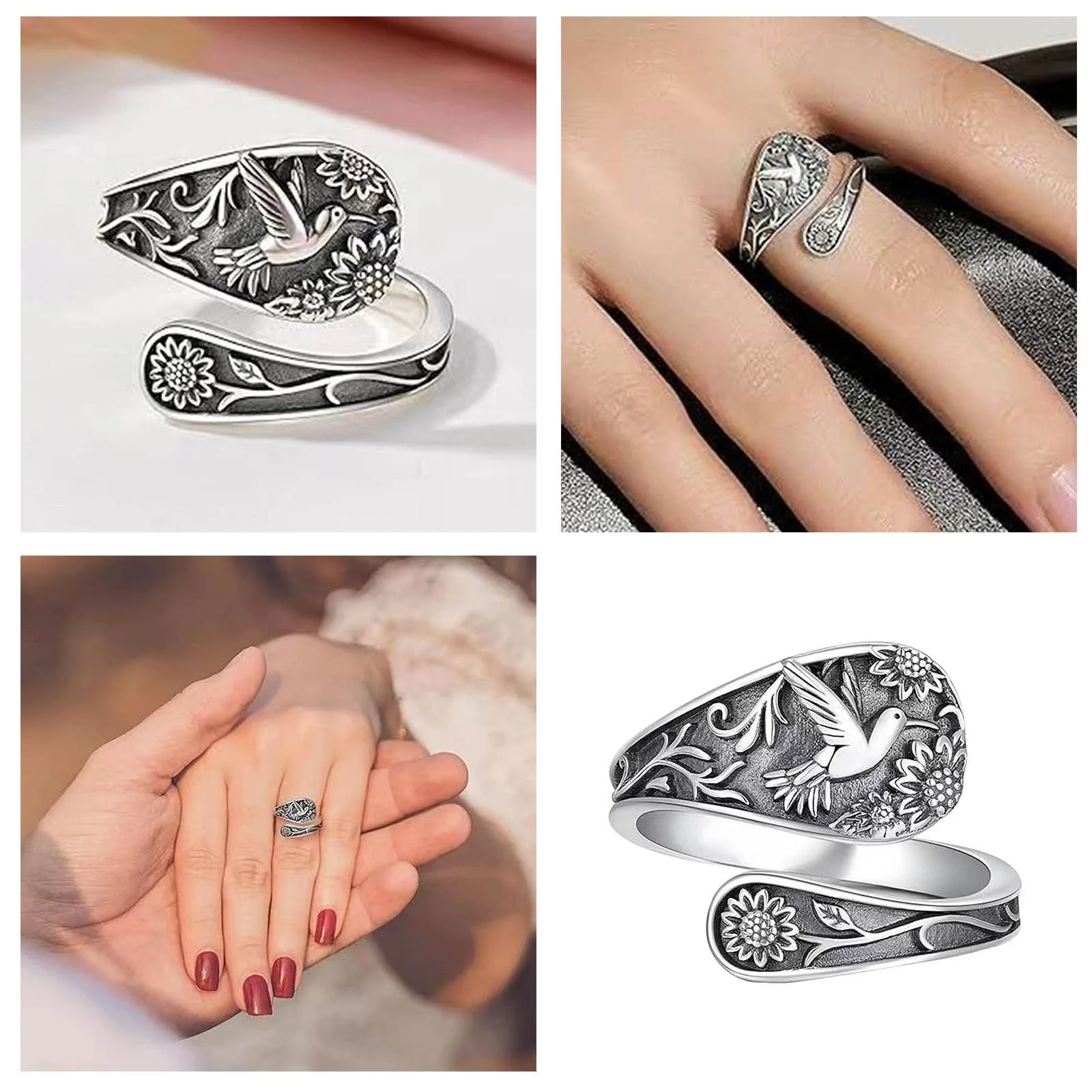 FHKOEGHS Woman Rings Stacking Rings Women Spoon Ring 925 Sterling Silver Hummingbird Ring Vintage Antique Spoon Rings Adjustable Thumb Rings For Women
