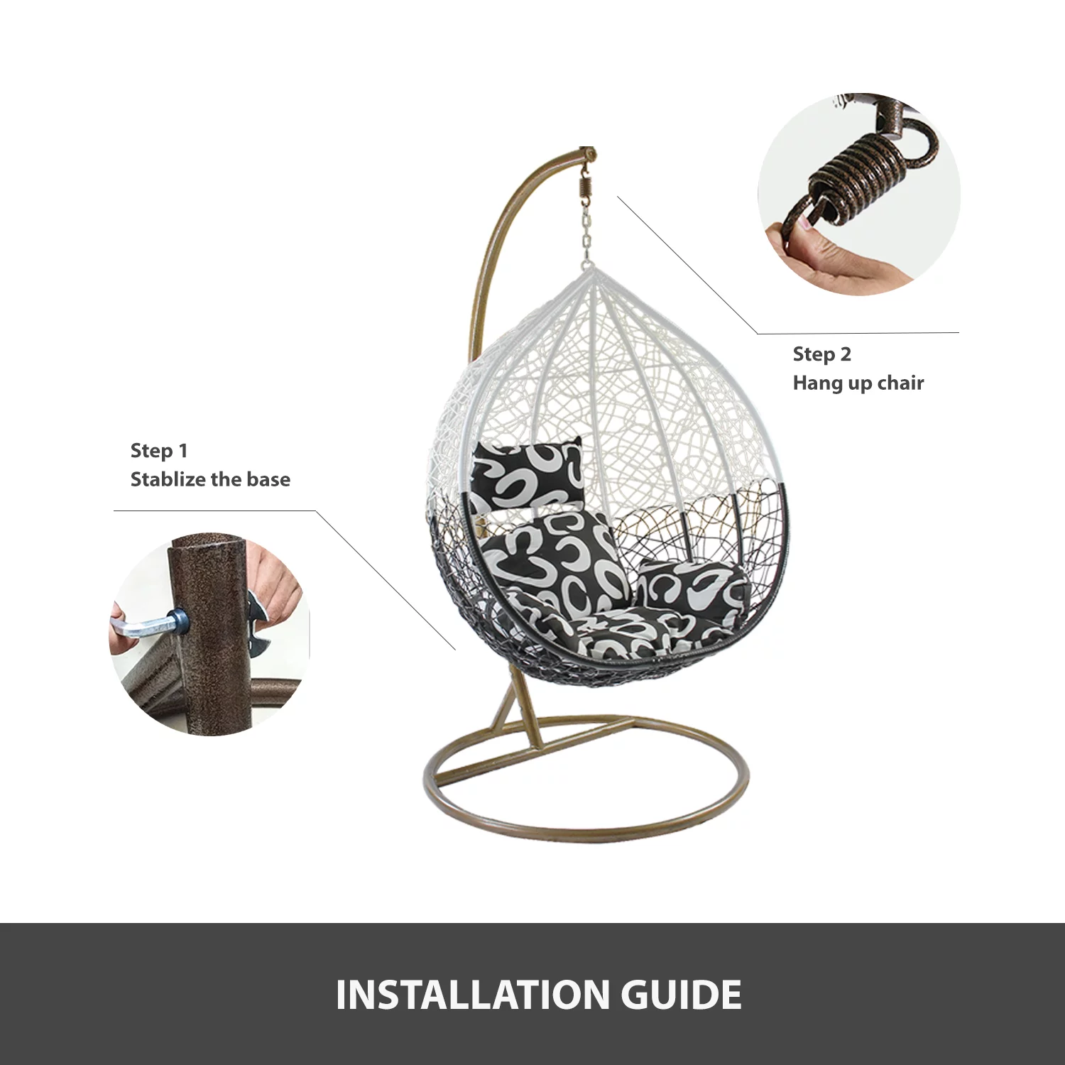 Jerry & Maggie - Patio Swing Chair Outdoor Wicker Plastic Tear Drop Swing Lounge Chair Mat & Support Frame