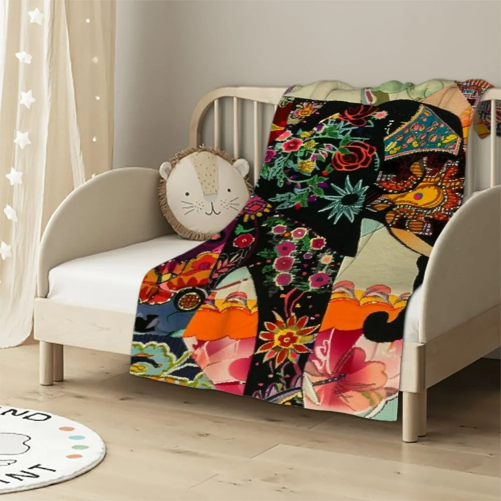 Ullo0ord Indian Style with Flower Throw Blanket for Couch Bed Sofa Lightweight Soft Crystal Velvet