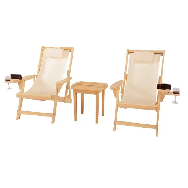 W Unlimited  Romantic Collection Canvas Sling Chairs with Cup and Wine Holder and end table