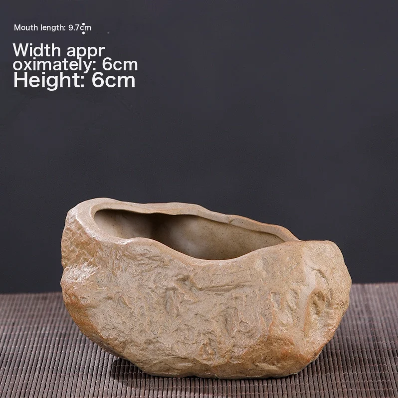 Rough Ceramic Small Stone Succulent Plant Ceramic Flower Pot Retro And Simple New Suite New Set Combined Potting With Holes 1 Coarse Pottery Medium Stone Ceramic