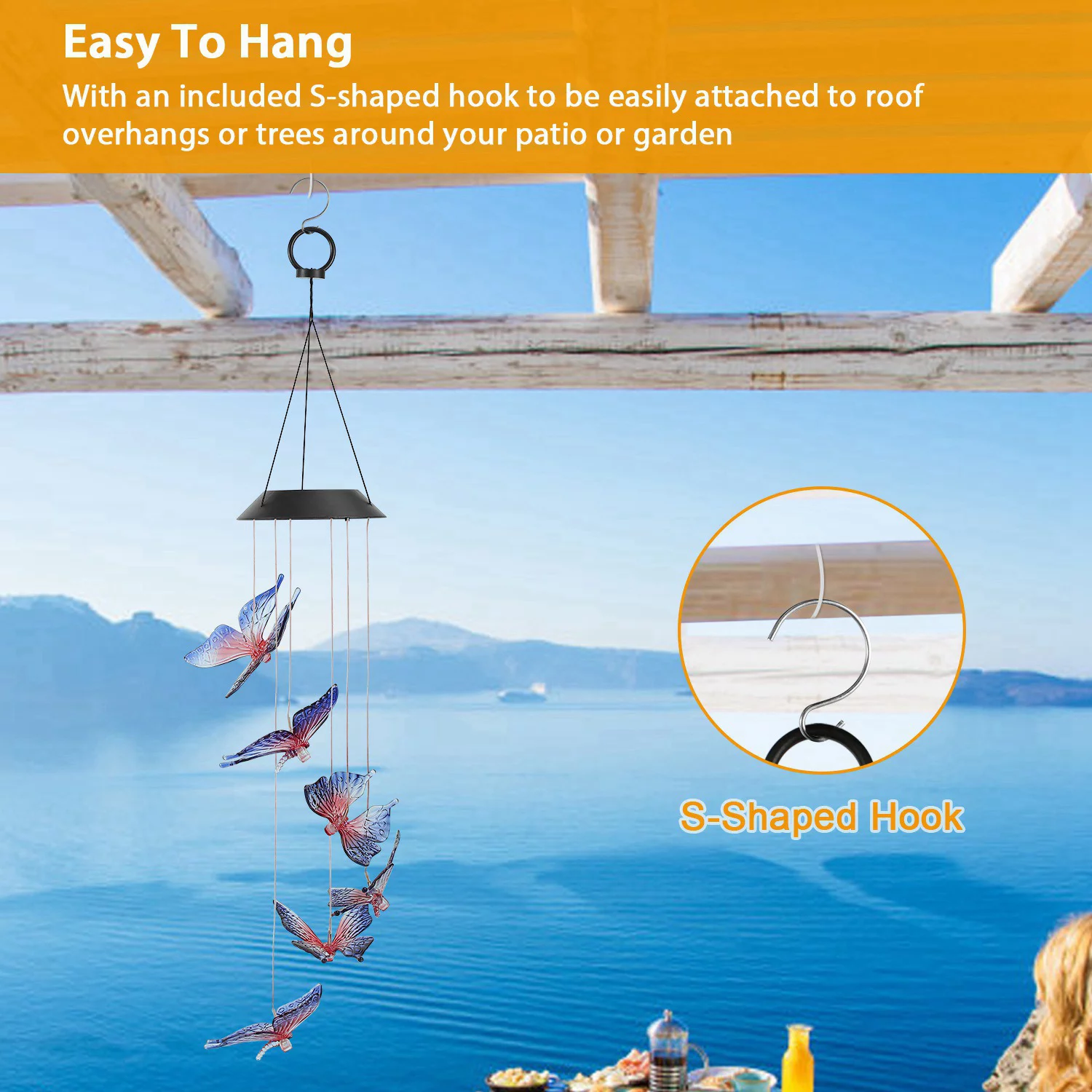 Wind Chimes, Solar Butterfly Wind Chimes Waterproof Outdoor LED Lights Party Night Garden Birthday Gifts