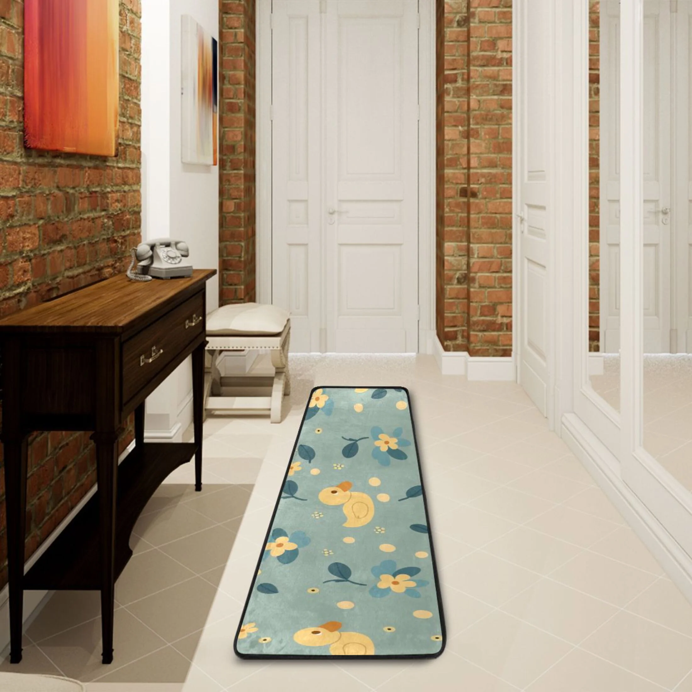 2' x 6' Modern Runner Rugs Hallway Floor Throw Carpet Cute Duck and Floral Non Slip Entryway Mat Washable Bedroom Bathroom Kitchen