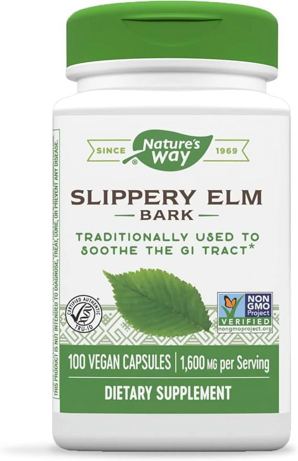 Nature's Way Slippery Elm Bark, Traditional Support to Soothe GI Tract*, 100 Vegan Capsules
