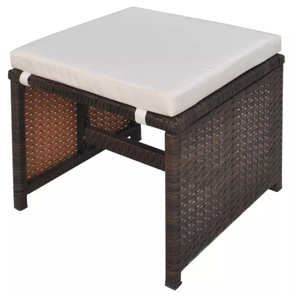 Anself 11 Piece  Wicker Patio Dining Glass Table and 6 Chairs Set with Cushioned Seat and 4 Ottomans PE Rattan Sectional Conversation Set (Brown)