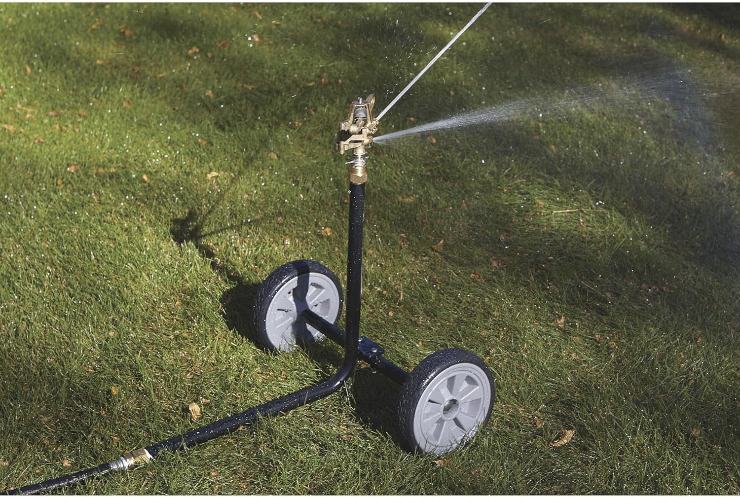 Wheeled Sprinkler - 3/4in. Brass Sprinkler Head with 2 Nozzles, 8in. Poly Wheels