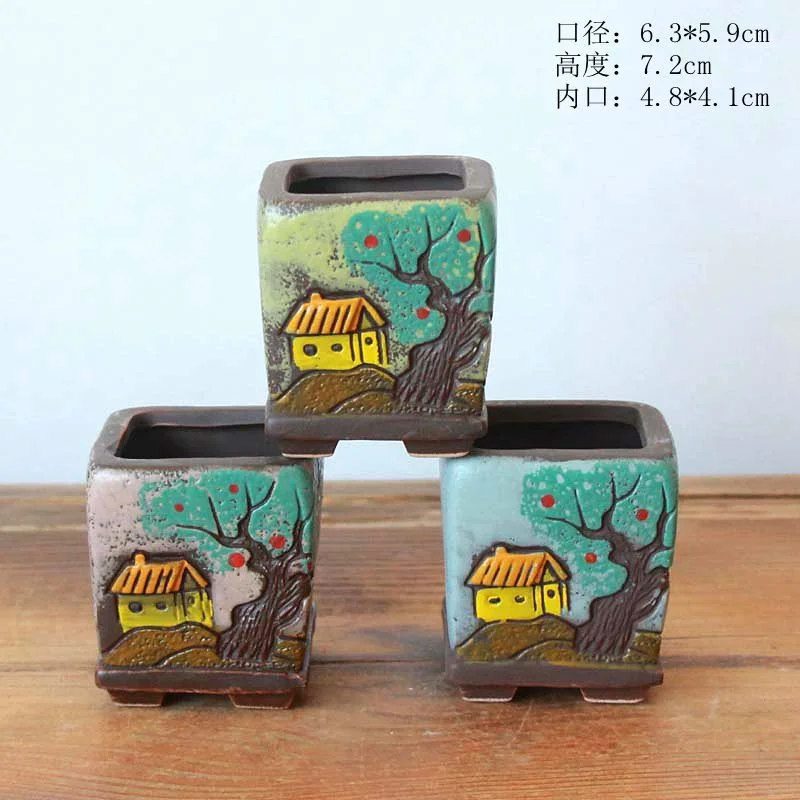 Hand-Painted Korean Style Ceramic Succulent Planter - Small Desktop Plant Pot