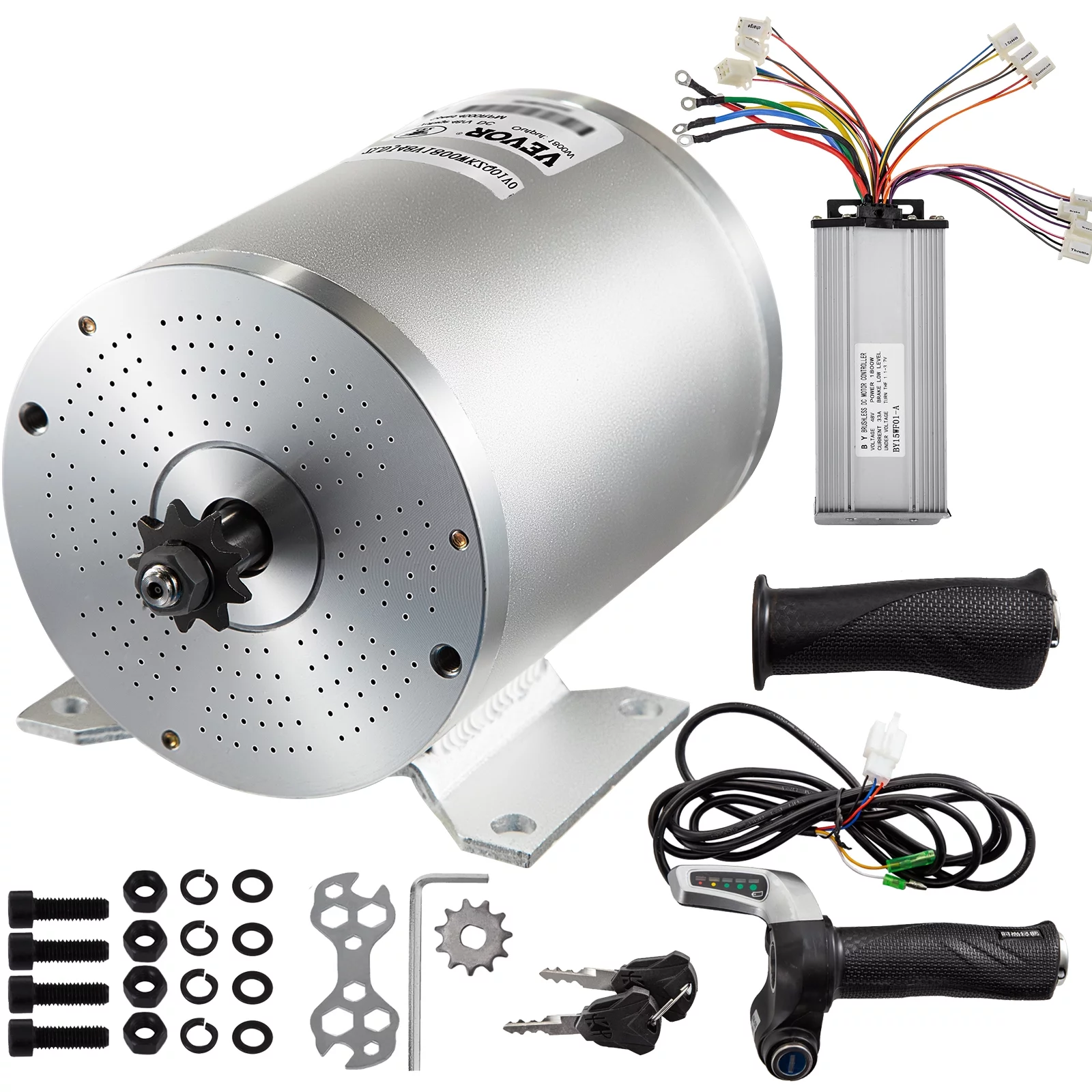 VEVOR Electric DC Motor, 2KW 48V Brushless Motor Kit 4300rpm High Speed Electric Scooter Motor for Bicycle Motorcycle with Mounting Bracket, Speed Controller, Throttle, Keylock