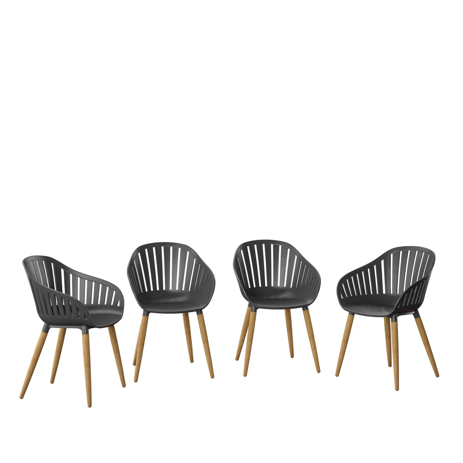 Amazonia 9 Piece Rectangular Patio Dining Set W/Black Plastic Teak Finish Chairs