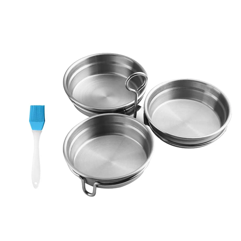 2pcs Stainless Steel Egg Mold Egg Poacher Easy Egg Boiling Mold Oil Brush