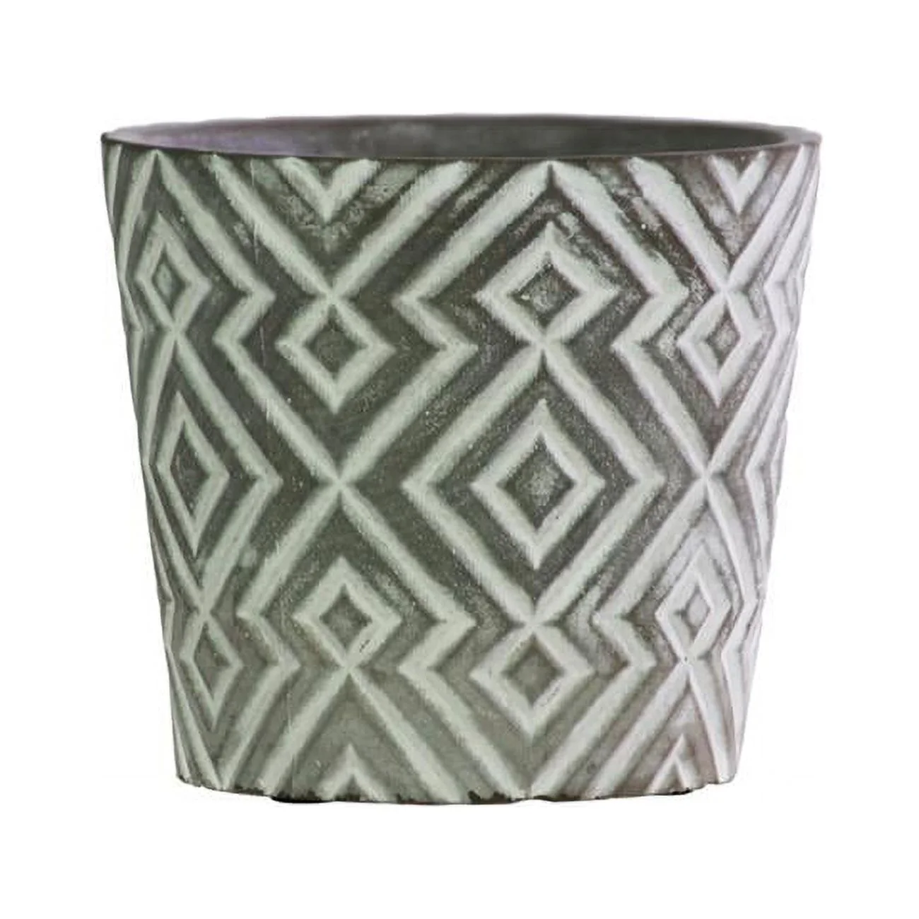 Terracotta Round Pot with Embossed Diamond Pattern Design Body & Tapered Bottom, Washed Gray