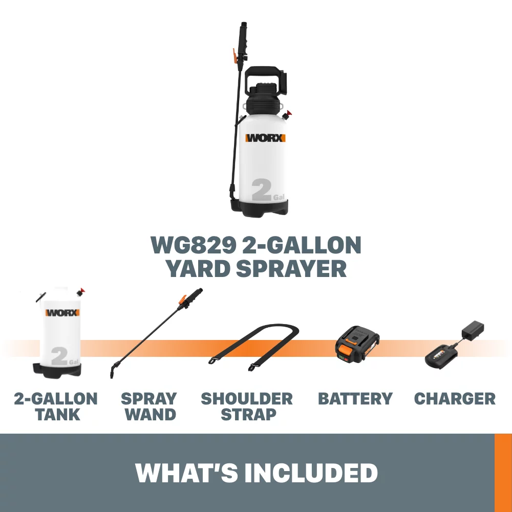 Worx WG829 20V Power Share 2-Gallon Cordless Yard Sprayer (Battery and Charger Included)