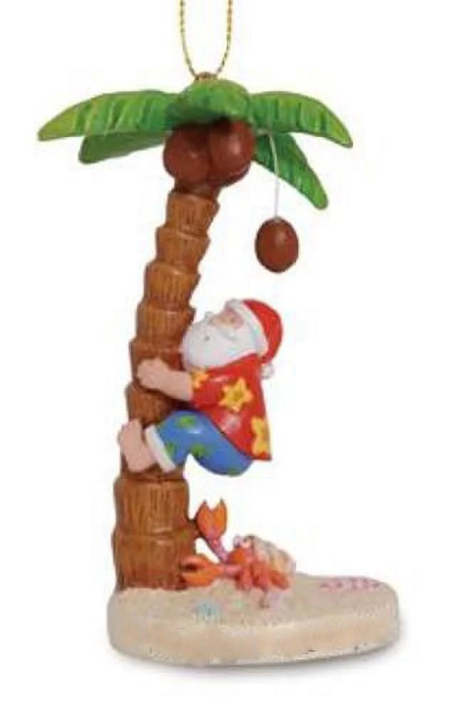 Beachy Santa Climbing Coconut Palm Tree Christmas Holiday Ornament