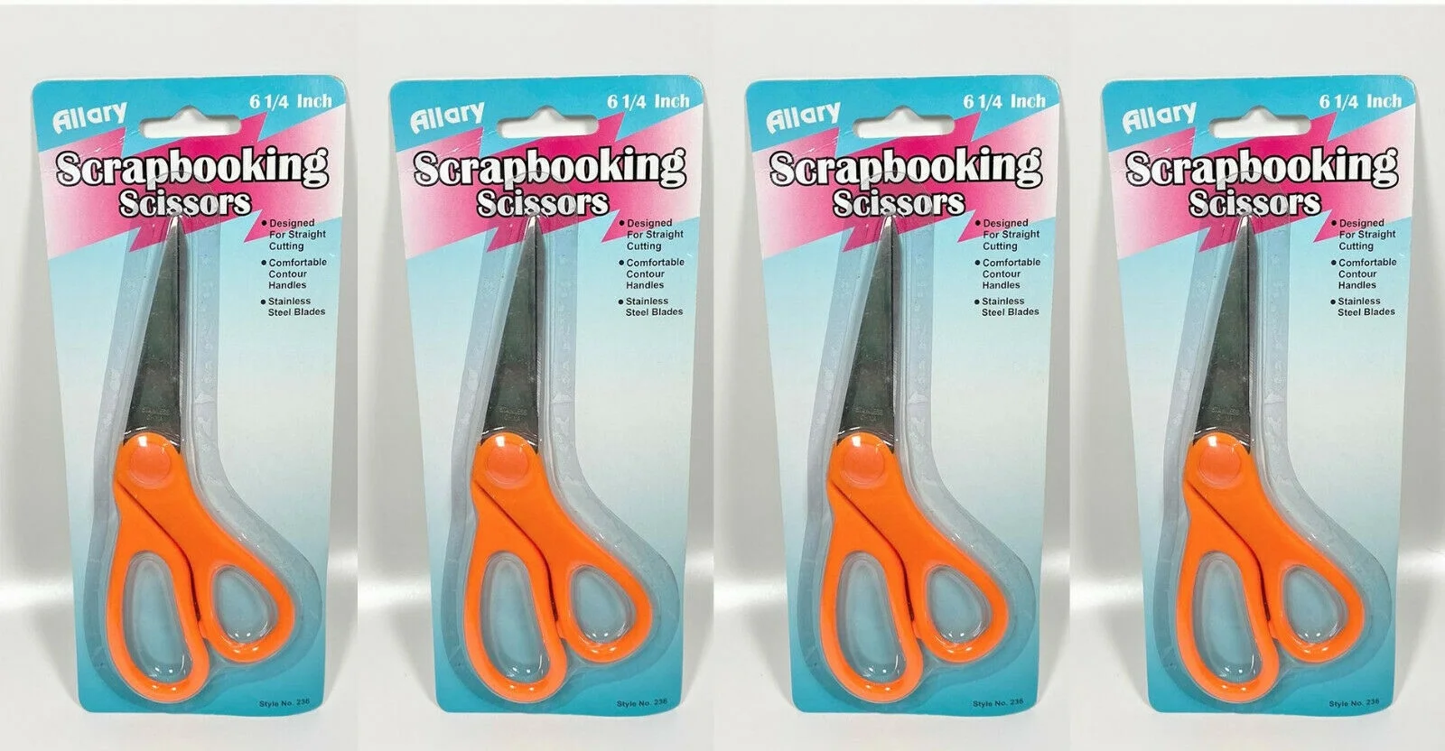 LOT OF 4 Allary Scrapbooking Lightweight Scissors, 6 Inch (ORANGE)