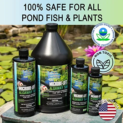 MICROBE-LIFT ALGA16 Algaway 5.4 Algae Control Treatment for Ponds and Water Gardens, Safe for Koi Fish, Goldfish, Plants, and Decorations, 16 Ounces