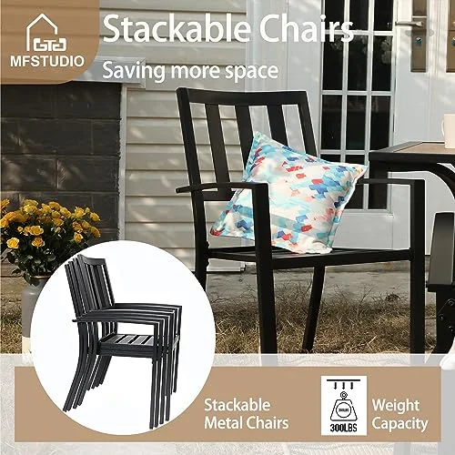MFSTUDIO 2 Piece Patio Wrought Iron Dining Seating Chair - Supports 300 LBS,(Black)