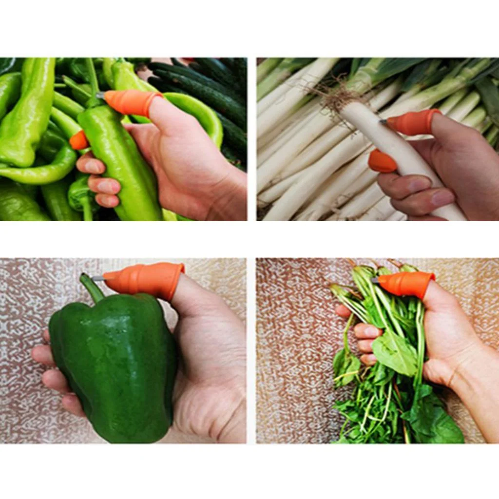 SunniMix 5xSilicone Thumb Vegetable Cutter Finger Thumb Plant Cutter Long_Small