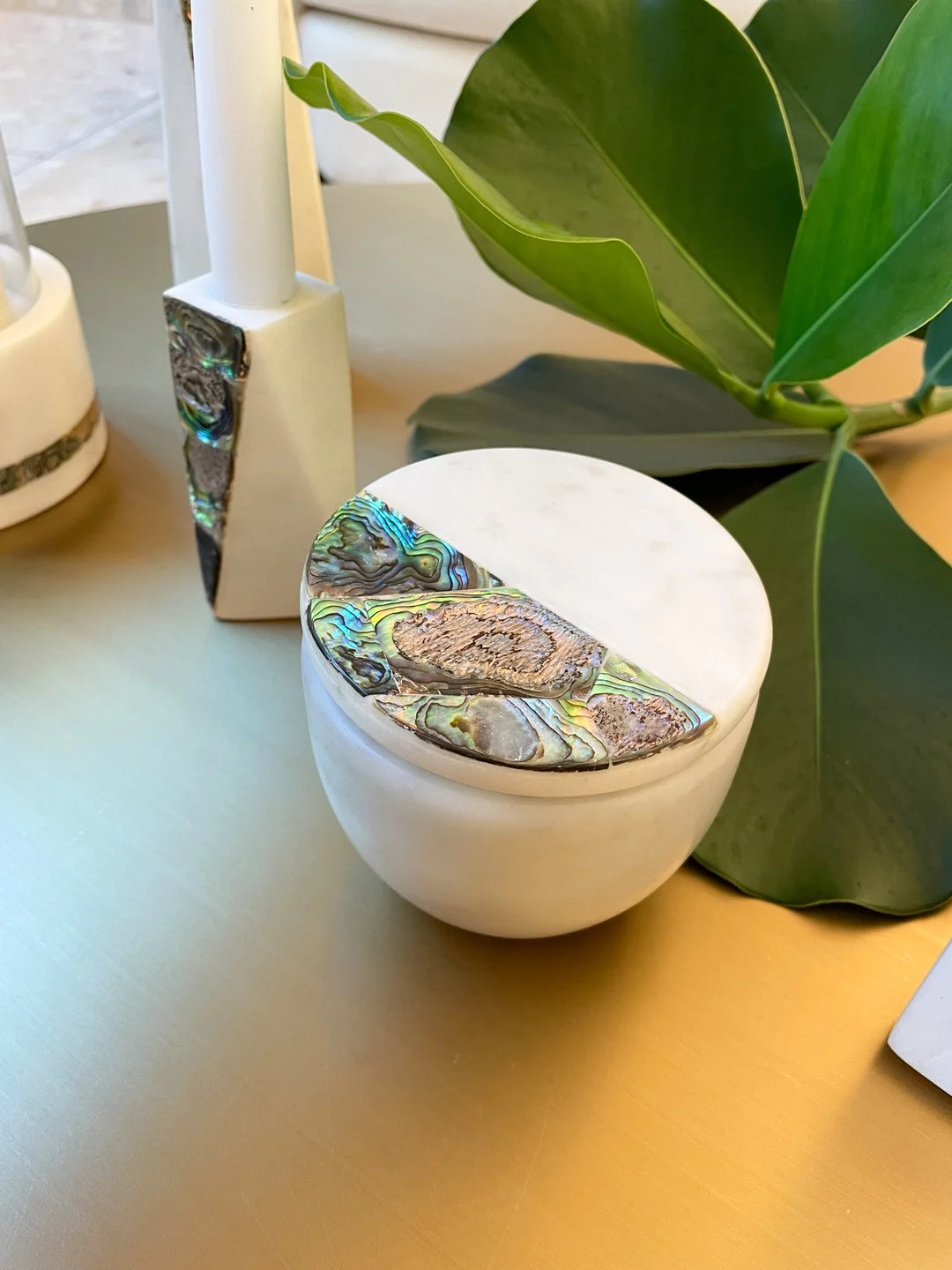 Rainbow Mother of Pearl Eucalyptus Marble Candle