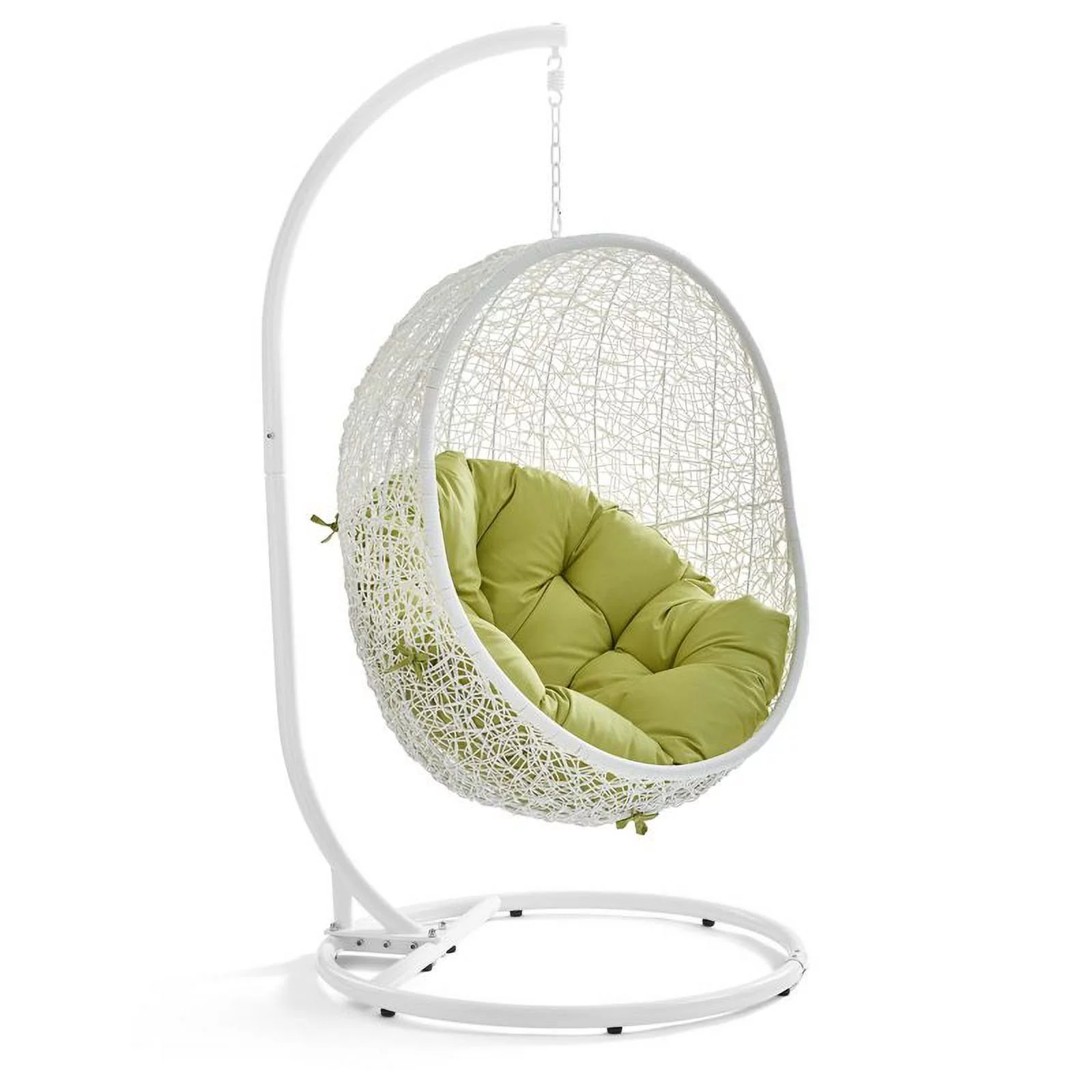 Pemberly Row Modern Metal Outdoor Swing Chair with Stand in White/Peridot