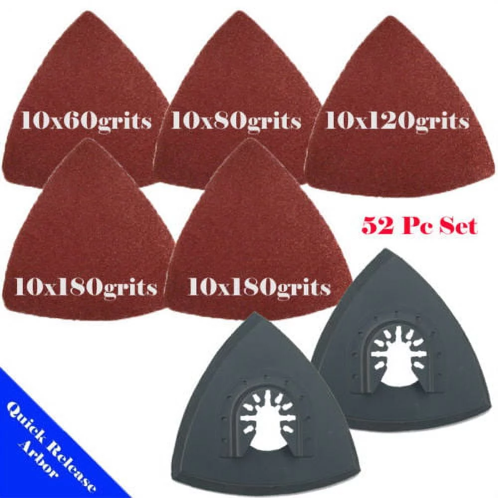 MTP ® 52x Sandpaper Kit Quick Release Universal Fit Multi Tool Oscillating Multitool Saw Blade for Craftsman Rockwell Hyperlock Porter Cable Black & Decker Dewalt Ridgid Ryobi Bosch Sanding Tool