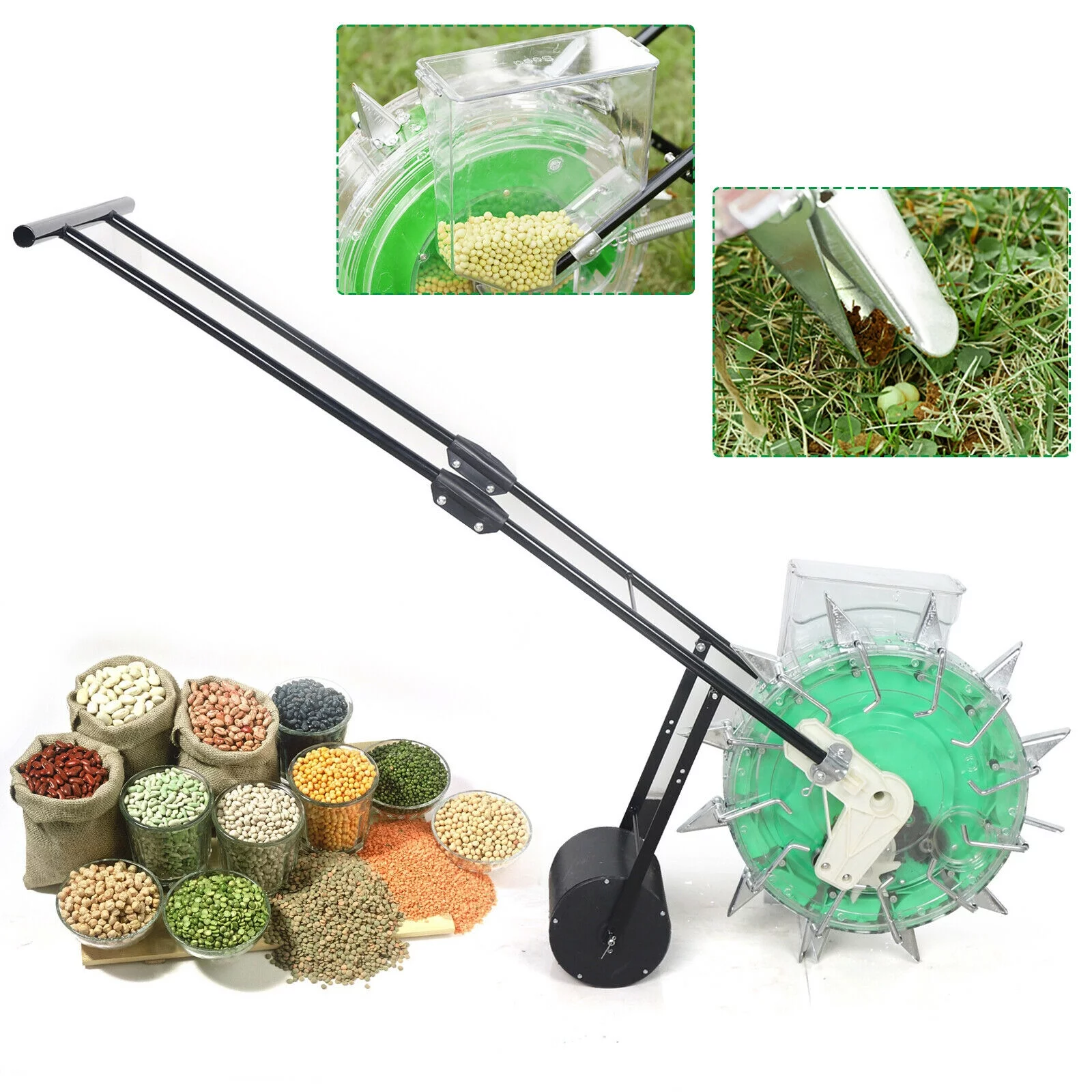 Manual Seeder Handheld Seeding Machine Peanut Corn Bean Planter Precision Garden Seed Planter Spreader Hand-push Roller Seeder Corn Cotton Fertilizer Applicator Manual Peanut Planter