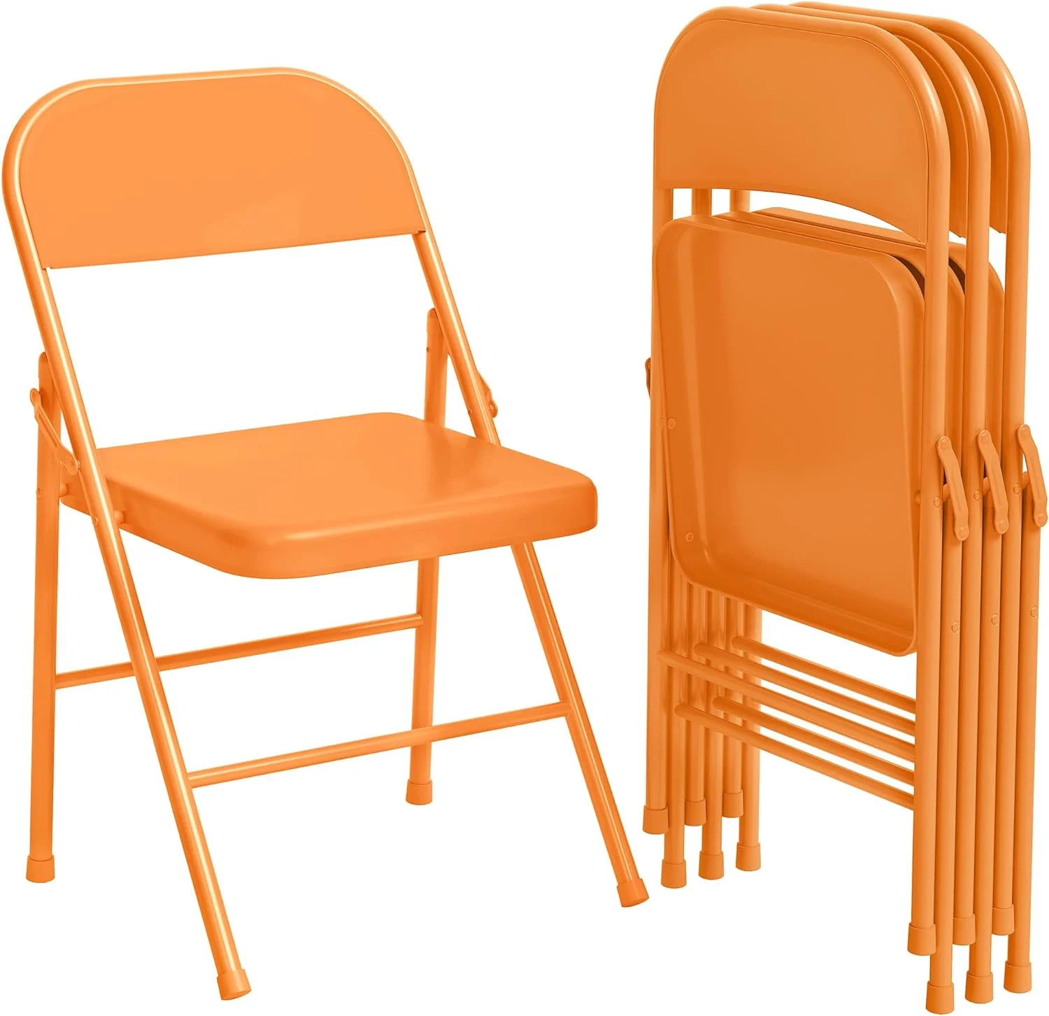 RSJIWOGZ Set of 4  Foldable Chairs with Metal Frame Hold Up to 350 Pounds  Portable Orange  Suitable for Dining Room  Living Room  Office  Camping
