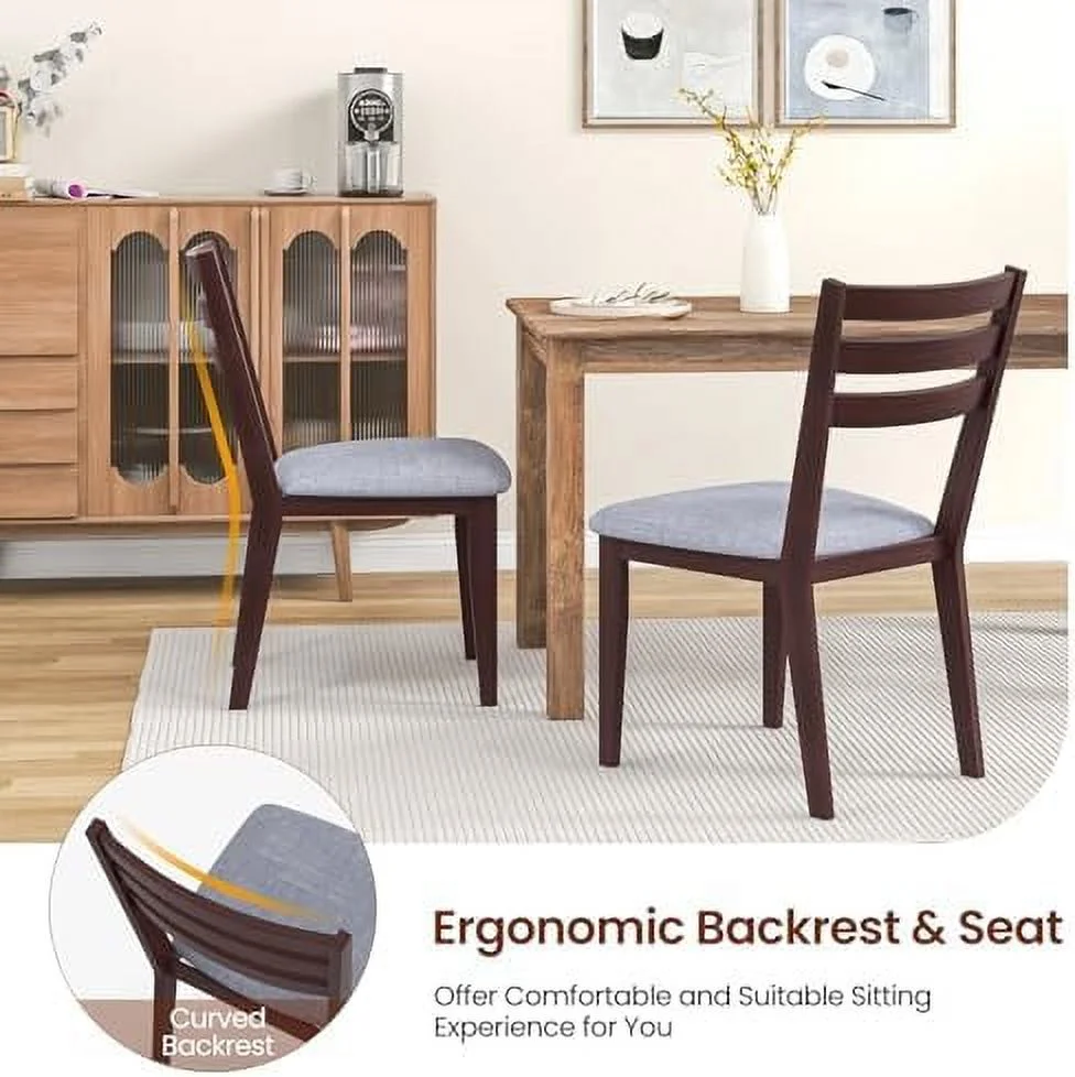 MJGXCBO Wood Dining Chairs   Upholstered Kitchen Chair with Solid Rubber Wood Frame  Armless Wooden Dining Side Chairs with Cushion Seat  Farmhouse High Ladder Dining Room Chair