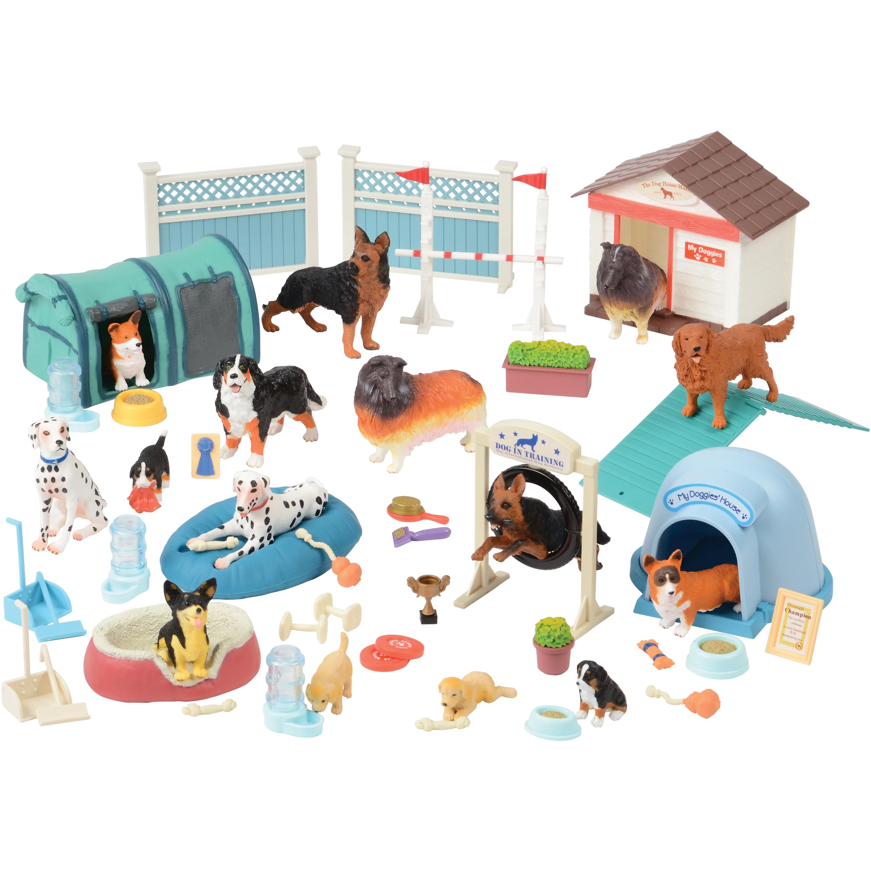 Constructive Playthings Child Agility Dog Academy Animal Toy Action Figures, 51-Piece Toys for Kids