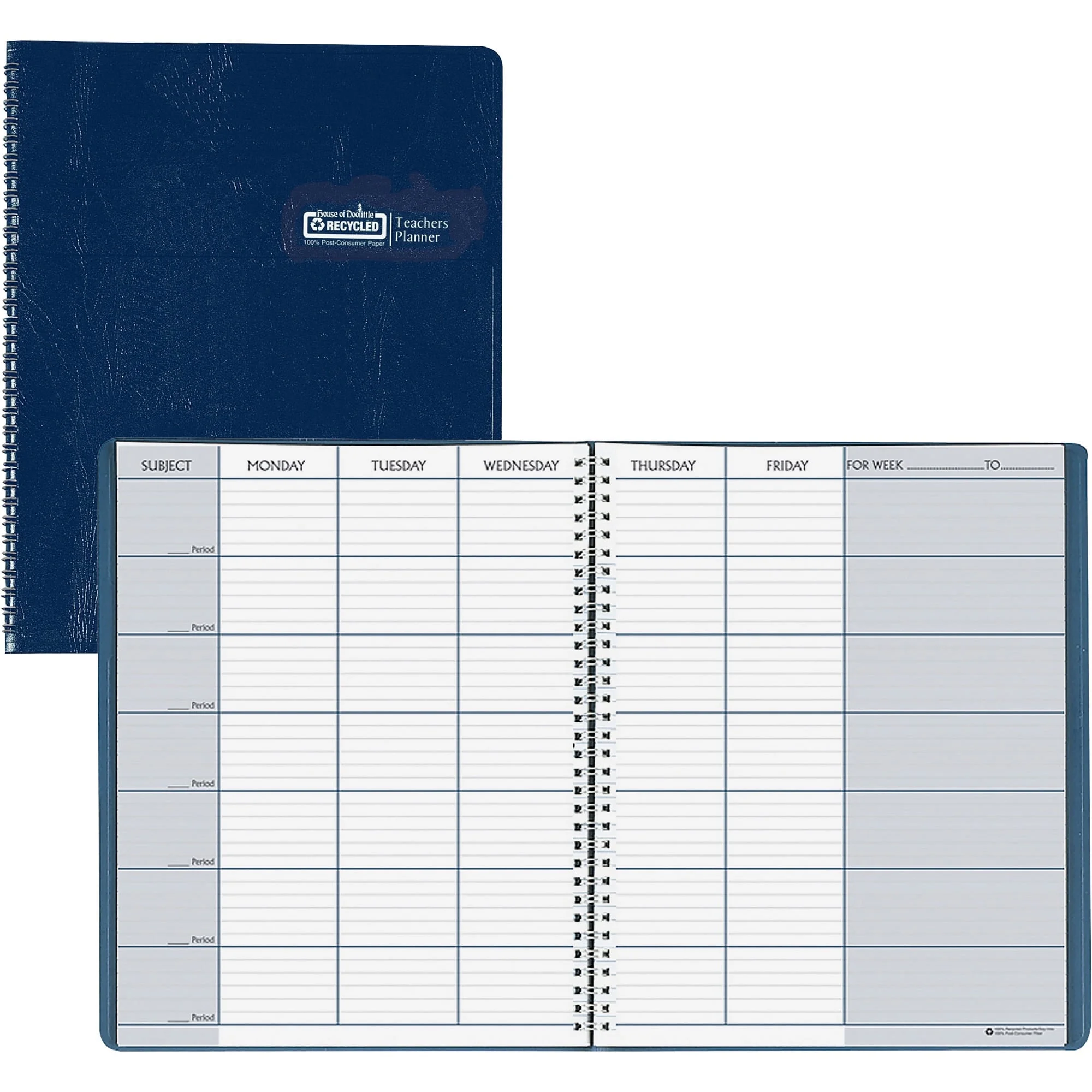 House Of Doolittle Teacher's Planner Embossed Simulated Leather Cover 11 x 8-1/2 Blue 50907