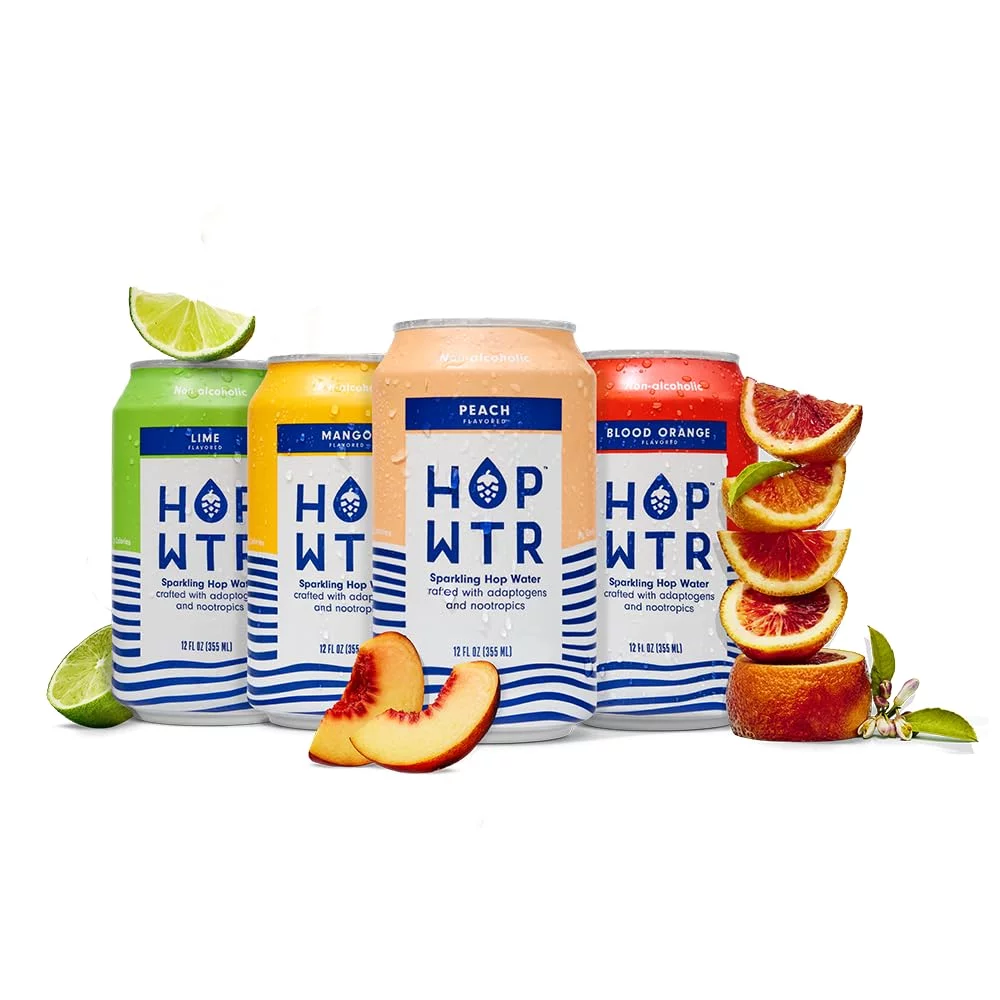 Sparkling Hop Water - Variety Flavor Pack (12 Pack) - NA Beer, No Calories or Sugar, Low Carb, With Adaptogens and Nootropics for Added Benefits (12 oz Cans)