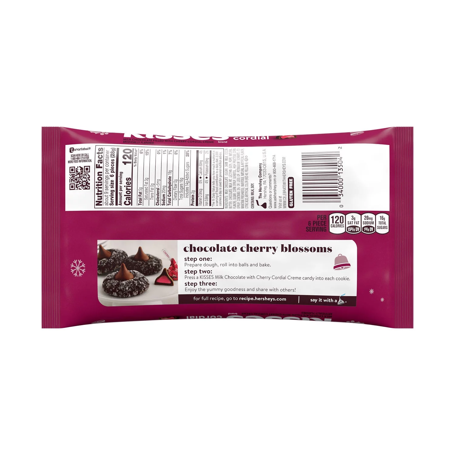 Hershey's Kisses Cherry Cordial Flavored Milk Chocolate Christmas Candy, Bag 9 oz