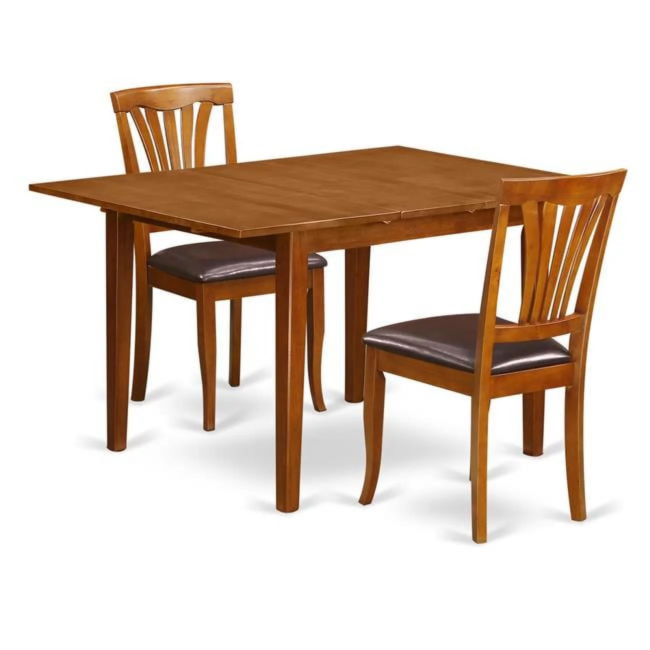 Set Milan Table with Leaf & 2 Leather Chairs, Saddle Brown - 3 Piece