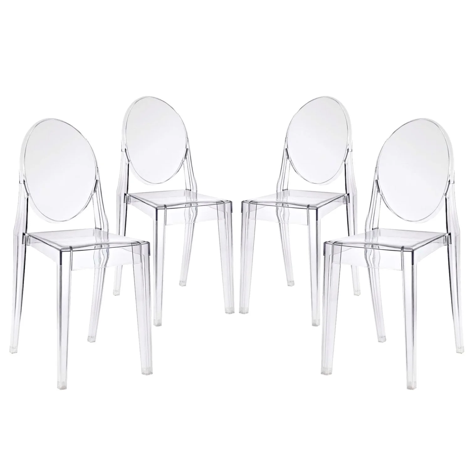 Side Dining Chair, Set of 4, Clear, Plastic, Kitchen Cafe Bistro Hospitality Restaurant, Modern Contemporary HB34959