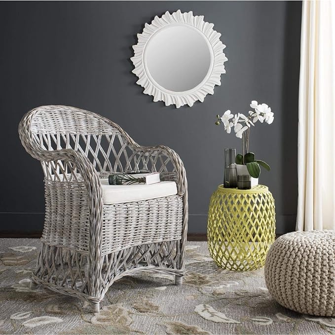 Wicker Club Chair White Wash Outdoor Accent seat 26.5