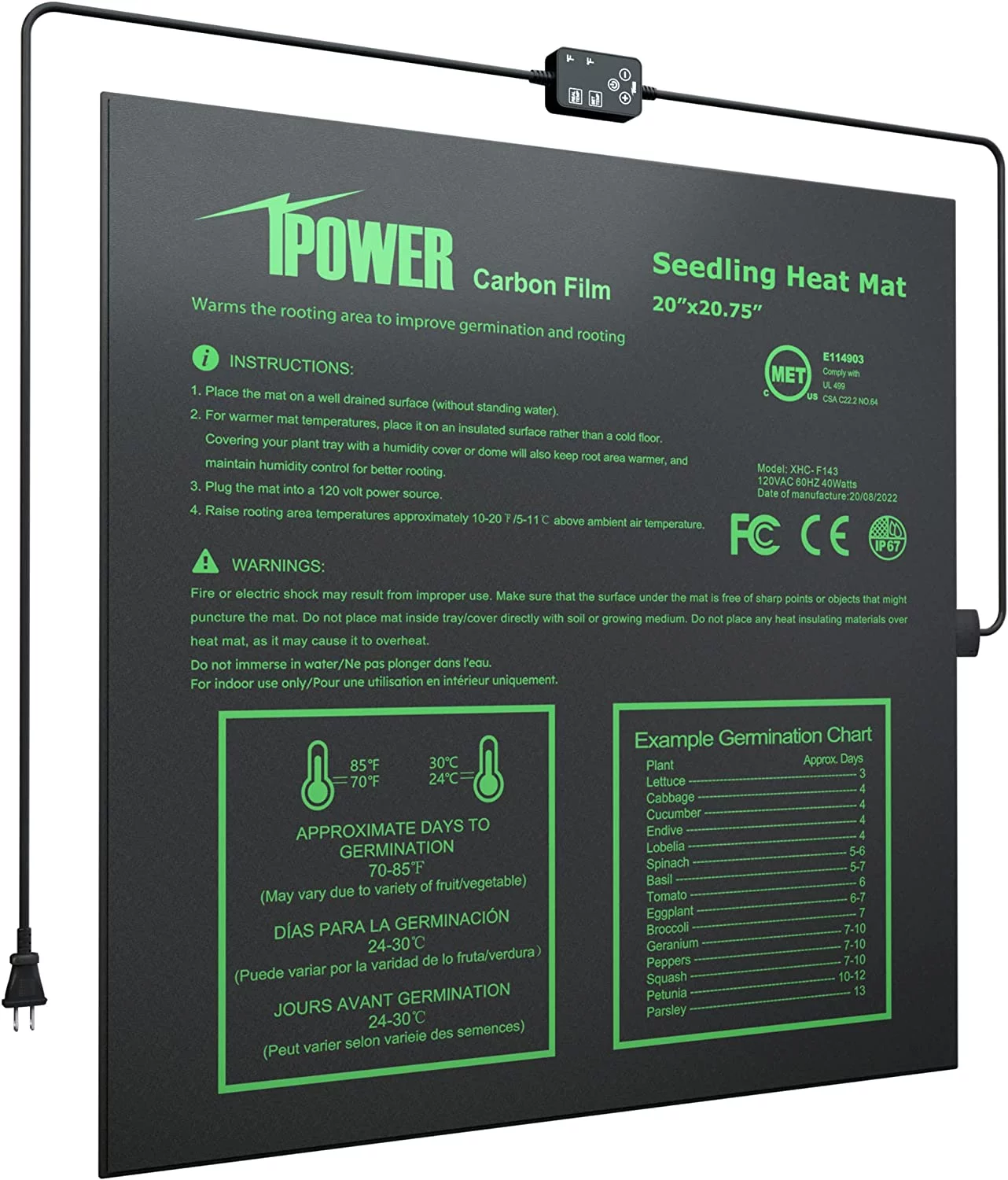iPower Seedling Heat Mat for Plants W/Digital Temperature Controller, 20