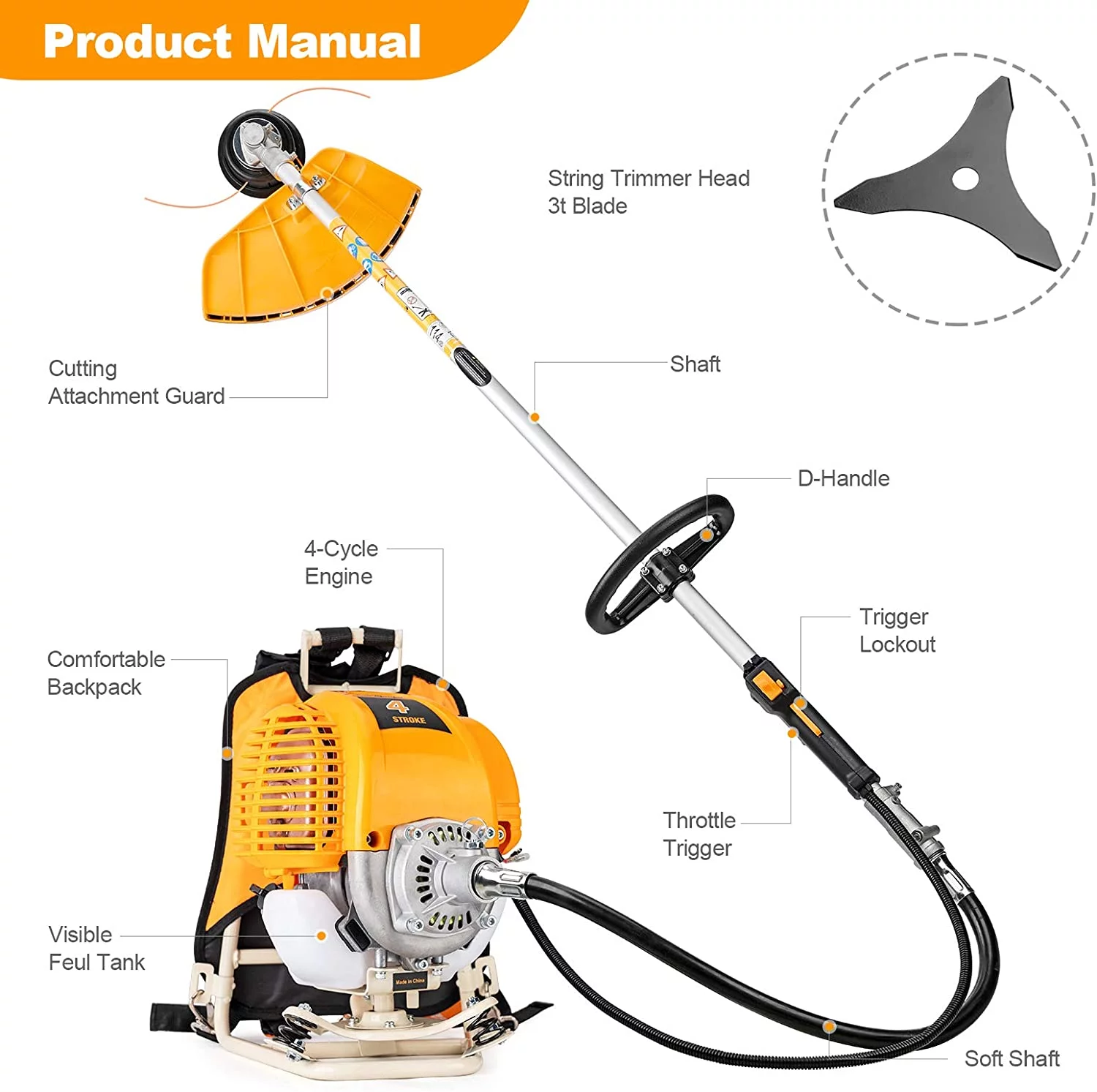 SALEM MASTER 2-in-1 31CC 4 Cycle Gas Powered Weed Eater Stringless Trimmer Brush