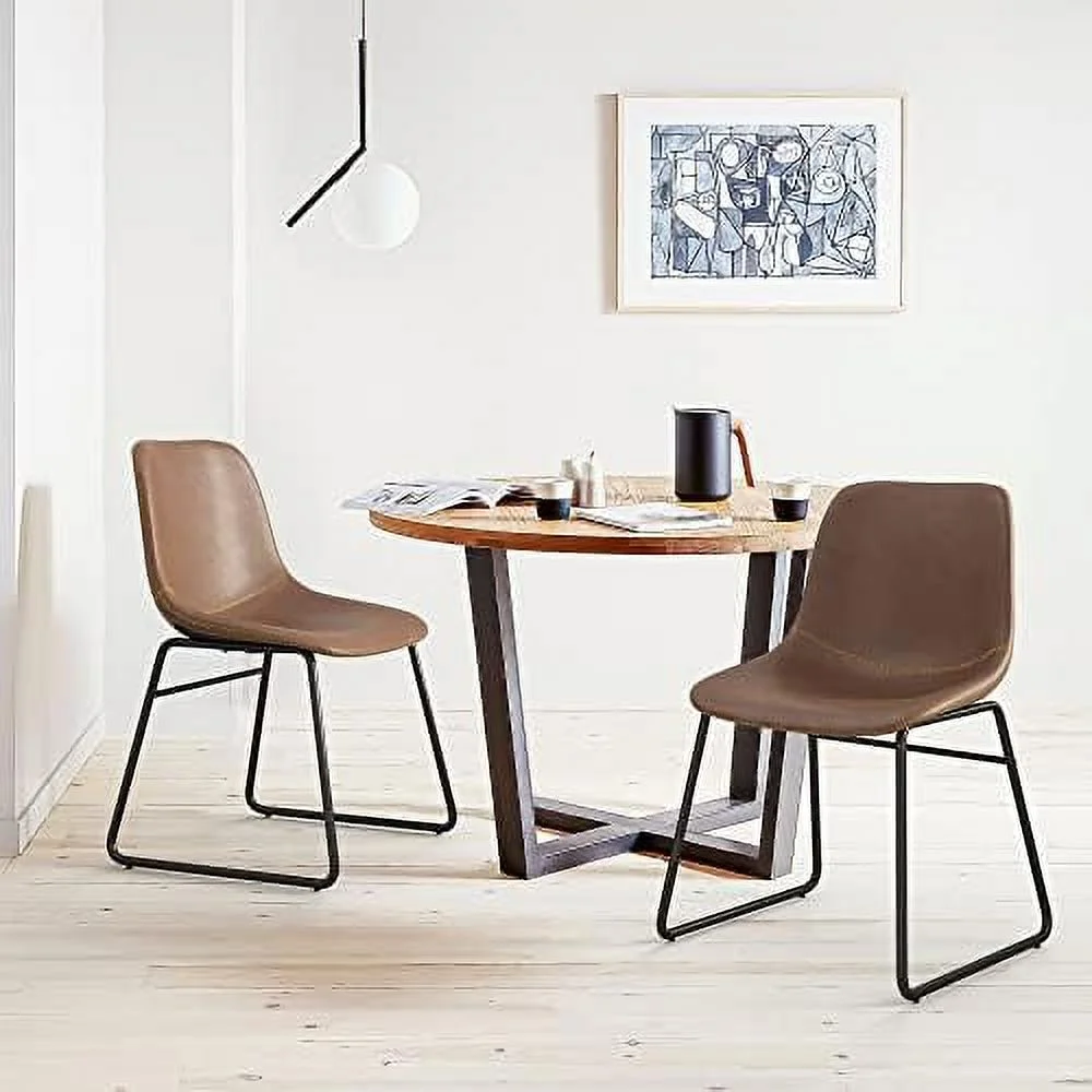 HBLUKDL Alexander Indoor/Outdoor Industrial Counter Height  Stools Set of 4  Urban Armless Dining Chairs with Metal Legs  Modern Faux Leather Barstools for High Table Home Office Kitchen