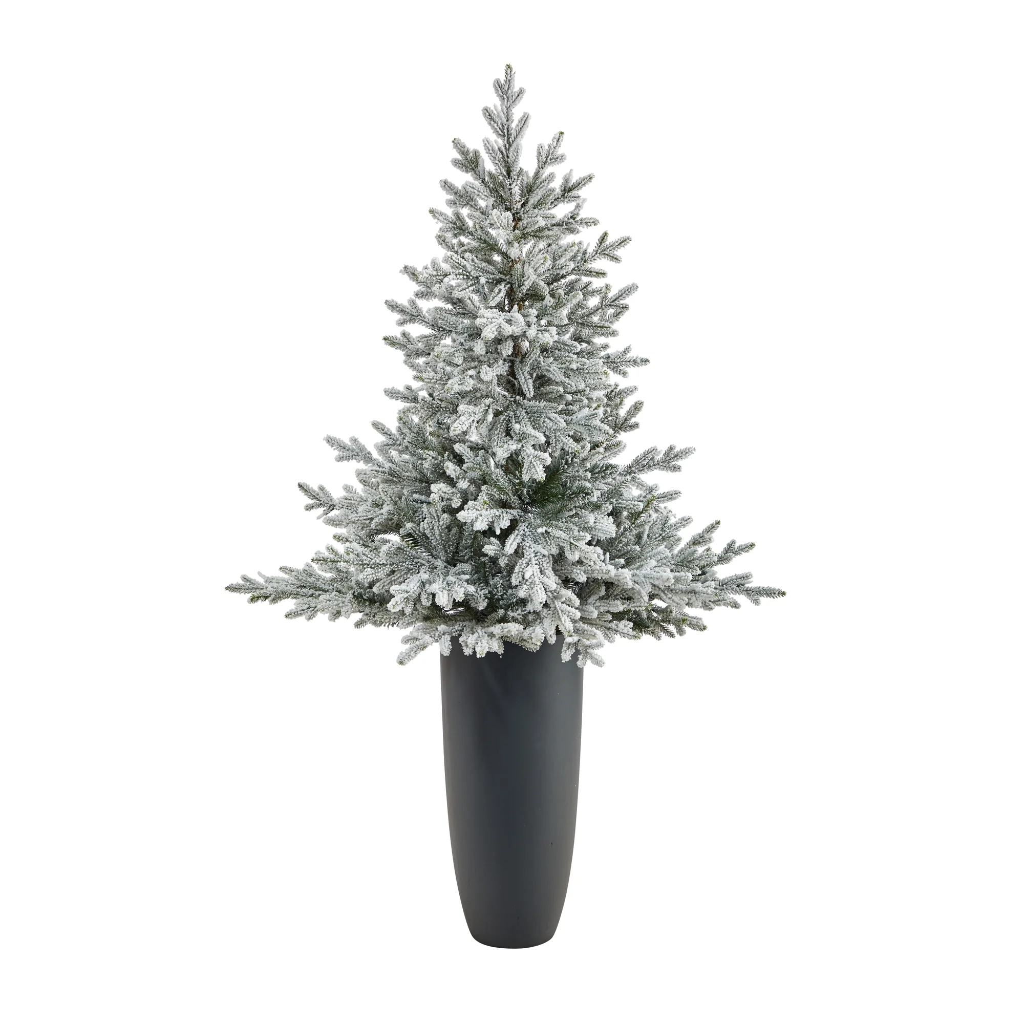 Nearly Natural 5' Flocked Fraser Fir Artificial Christmas Tree, Prelit with 300 Warm White Lights